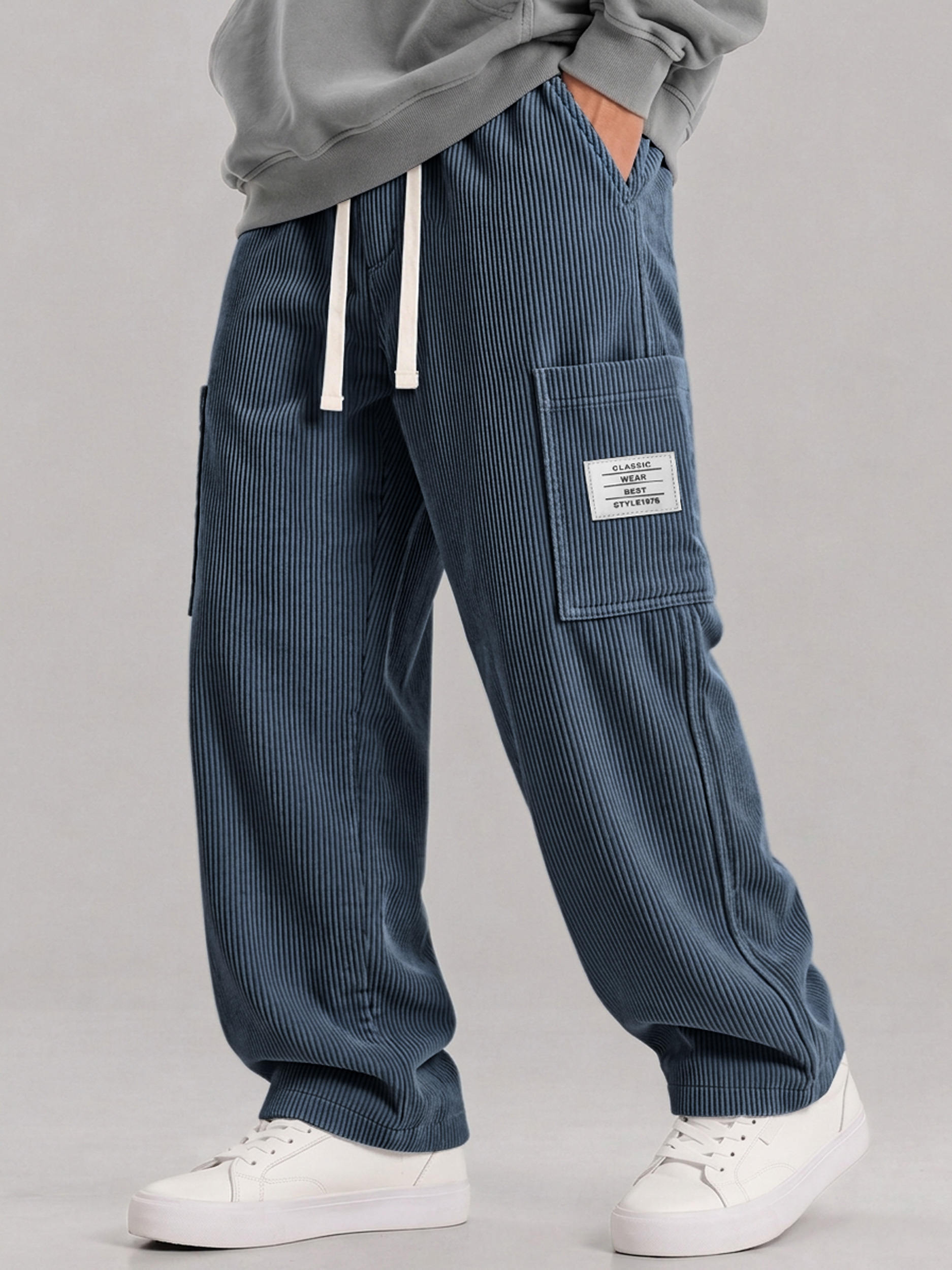 Men's Corduroy Multi-Pocket Elastic-Waist Casual Cargo Pants