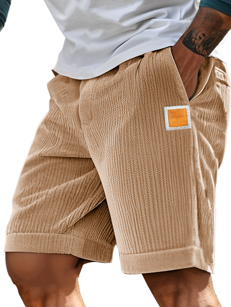 Men's Fashion Sports Lace-up Ribbed Fabric Embroidered Logo Shorts