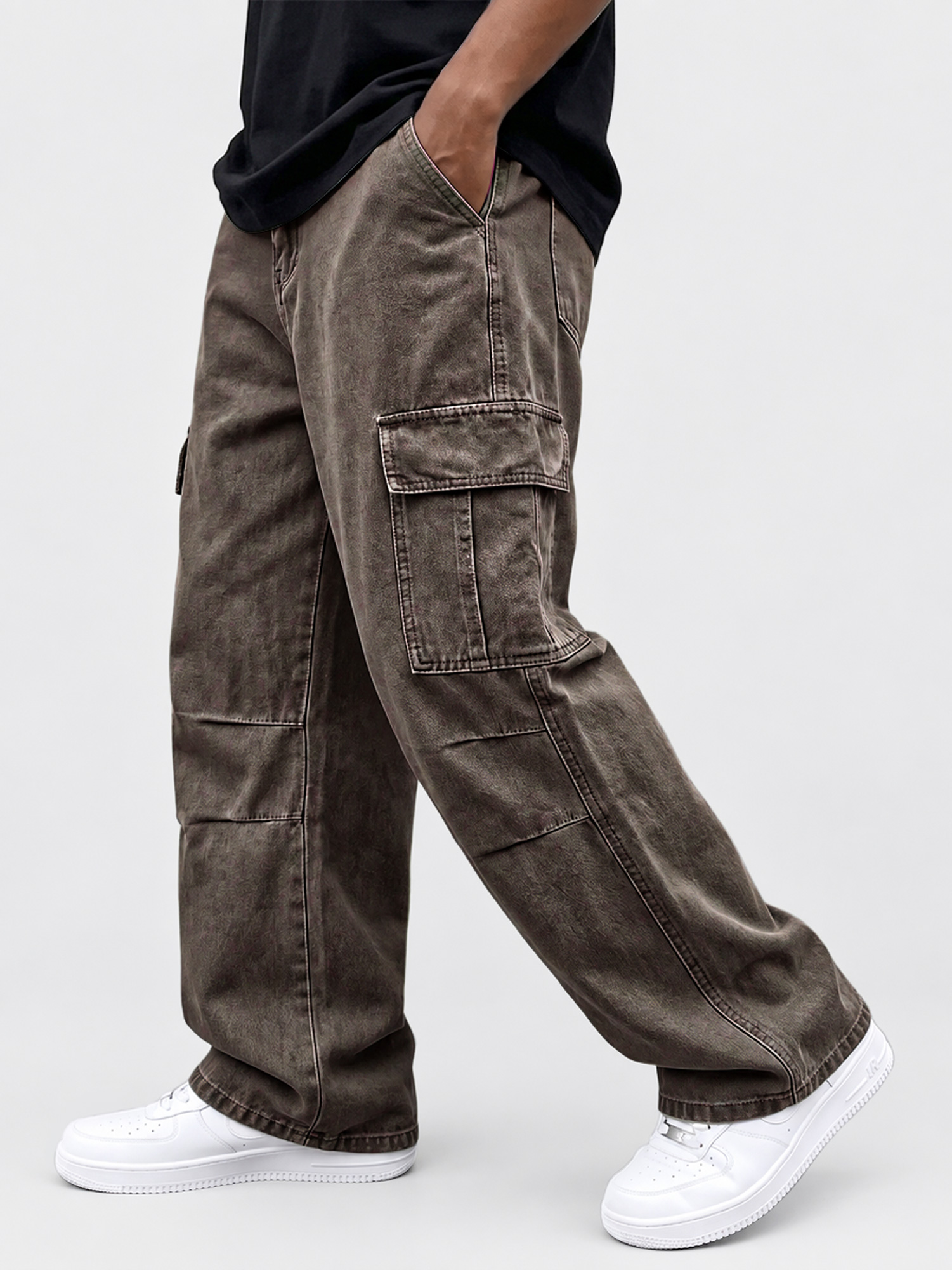 Men's Vintage-Style Distressed Washed 100% Cotton Casual Workwear Trousers