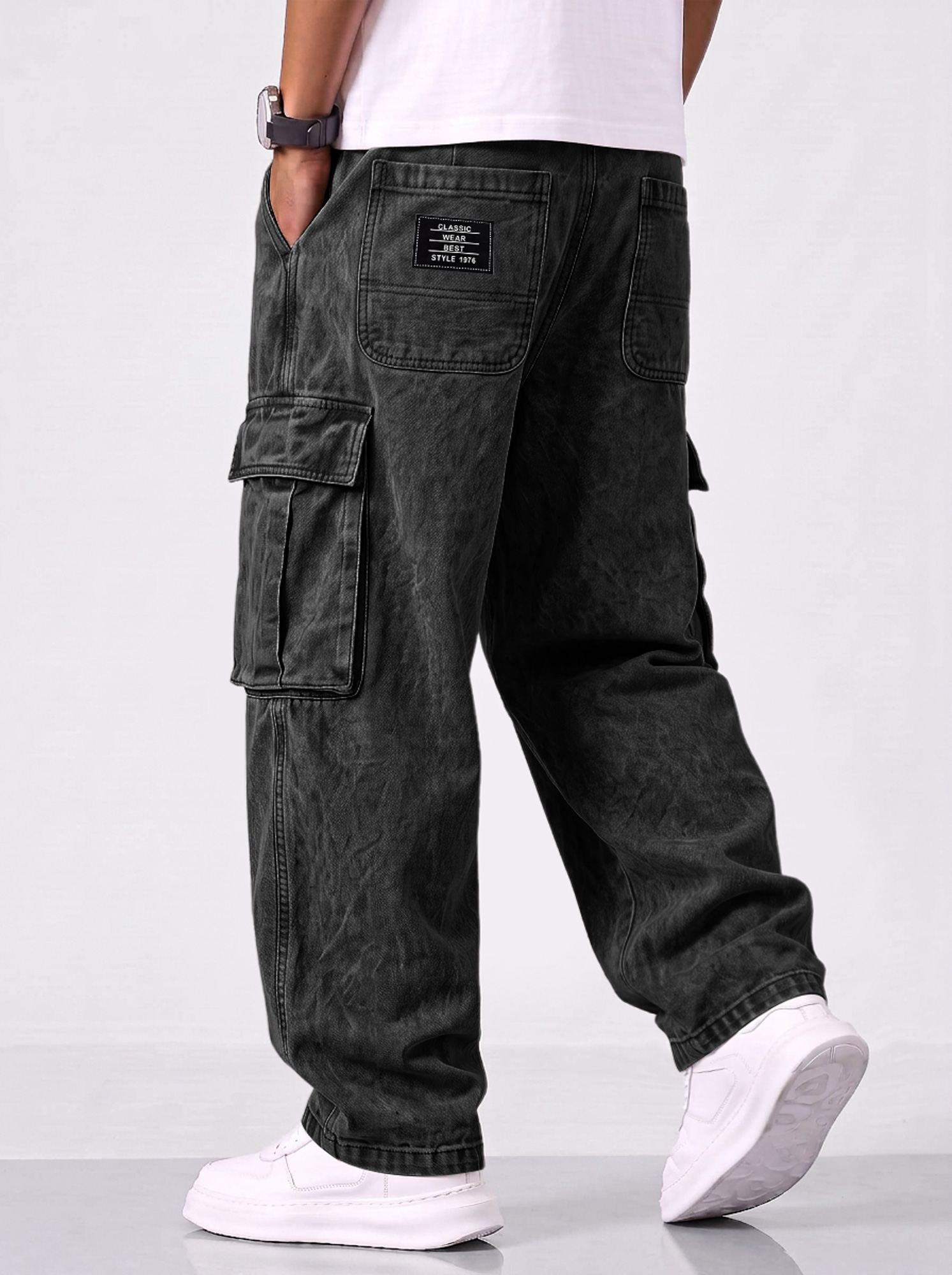 Men's Retro Multi-Pocket Casual Workwear Trousers with Embroidered Logo