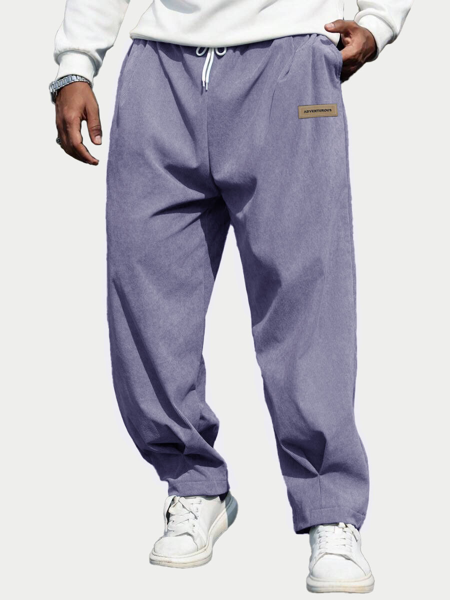 Men's Fashion Casual Sports Corduroy Fabric Logo Embroidered Pocket Trousers 