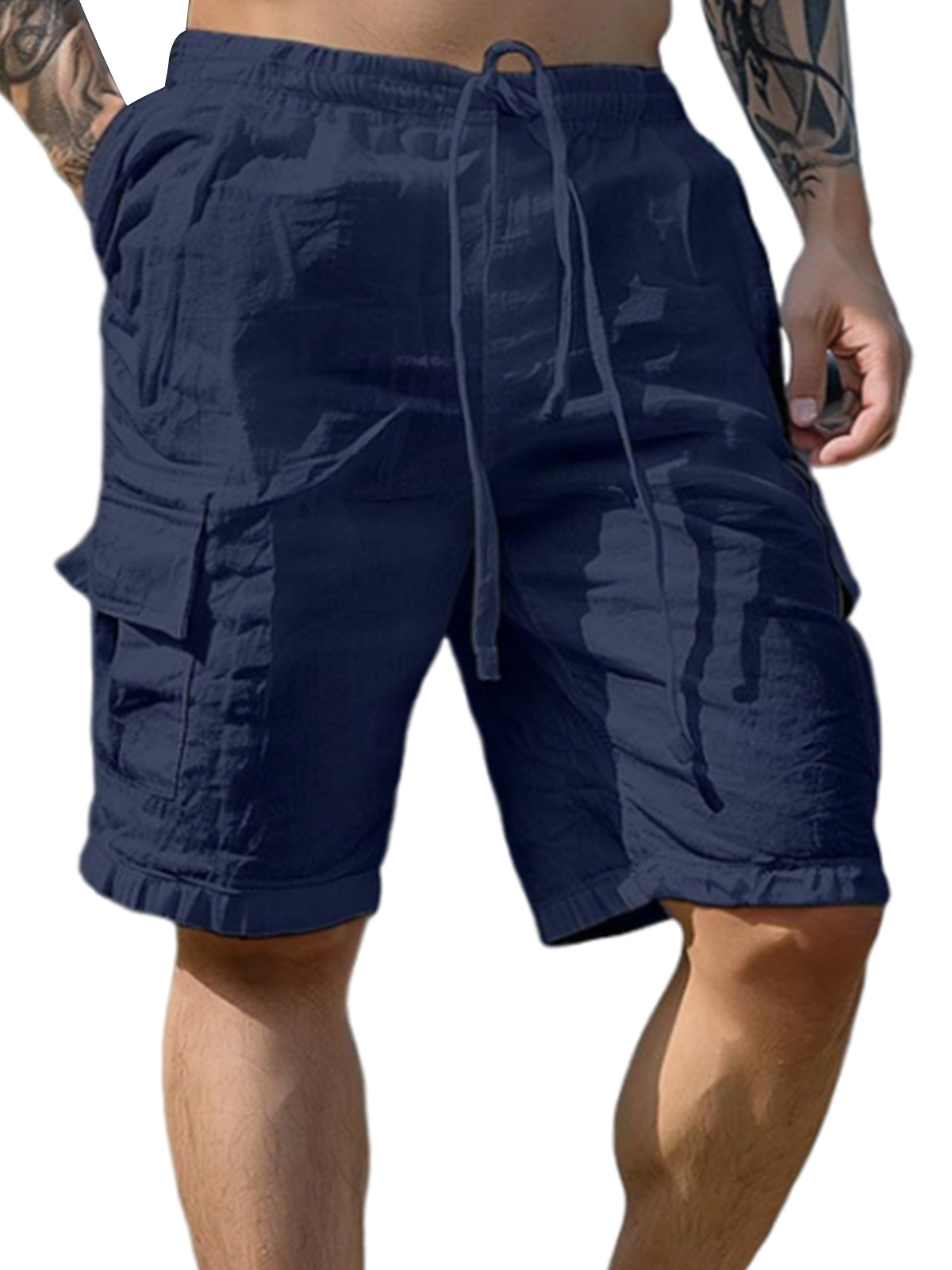 Men's summer beach pure cotton drawstring elastic waist casual shorts