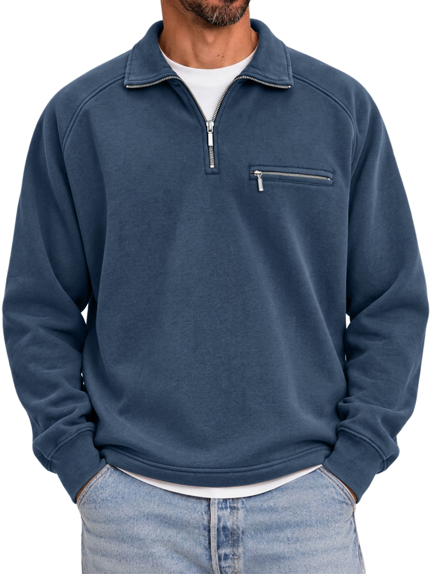 Men's Quarter-Zip Casual Sweatshirt with Collar and Zippered Pocket
