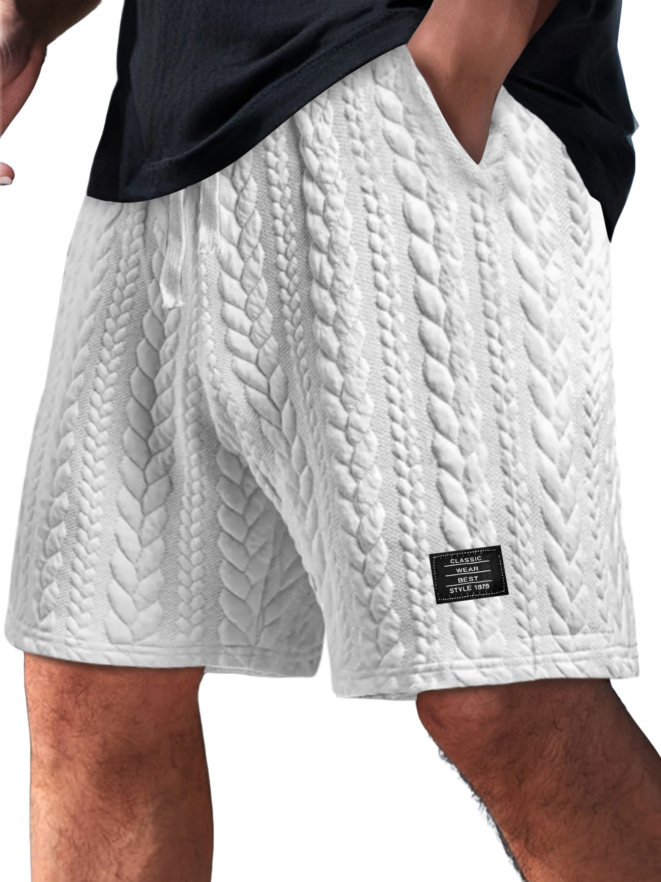 Men's Daily Twist Texture Embroidered Logo Loose Solid Color Shorts