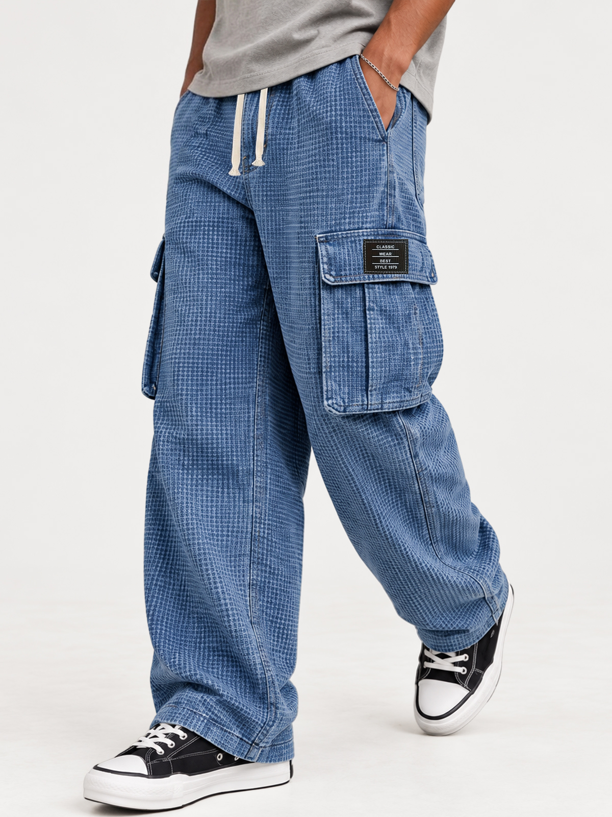 Men's Retro Distressed Washed Waffle Knit Autumn/Winter Cargo Pants