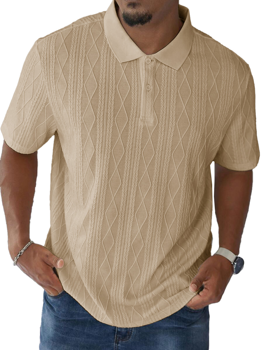 Men's Fashion Casual Jacquard Short Sleeve Lapel Polo Shirt