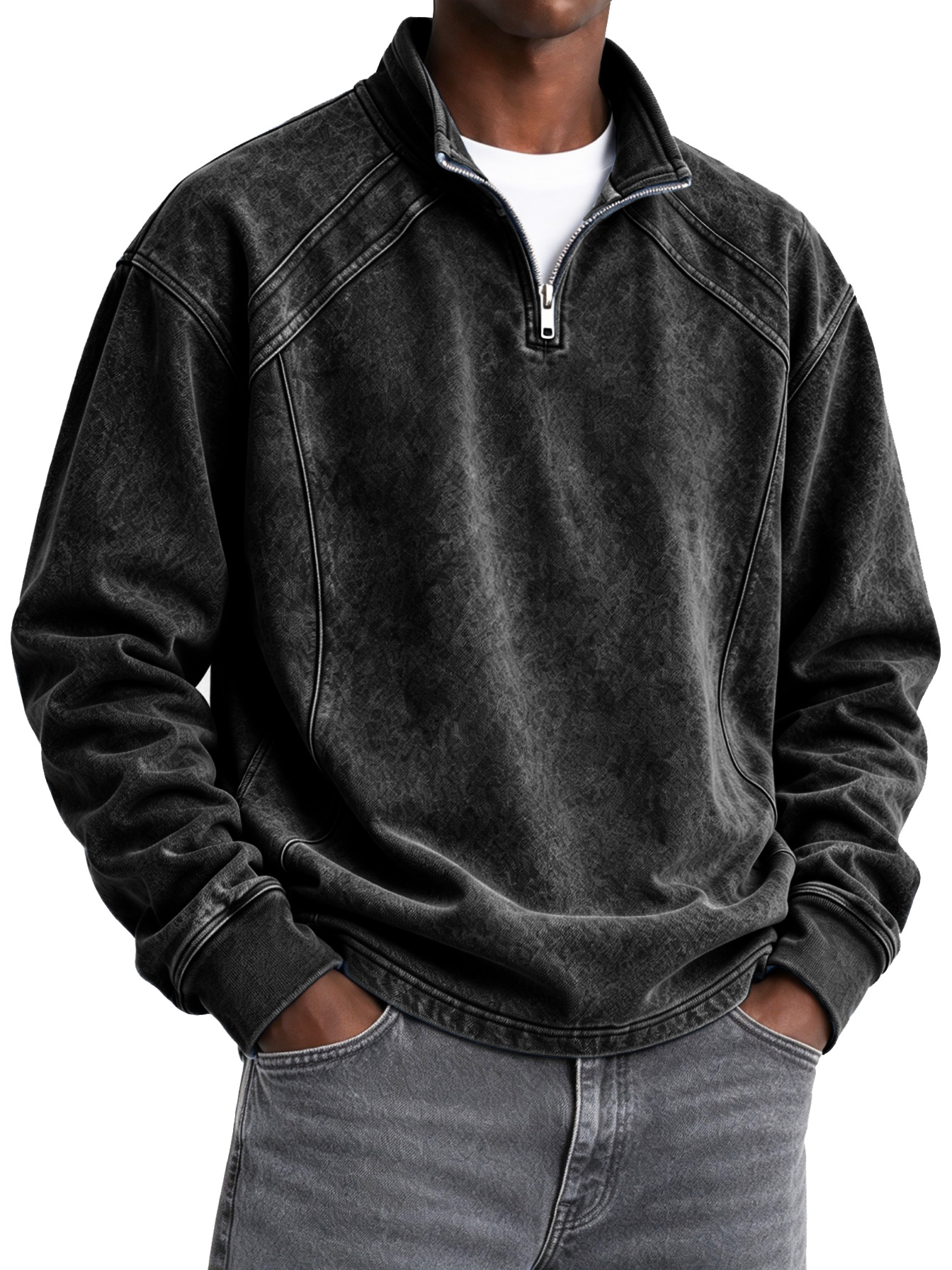 Men's Stylish Color-block Mock-neck Sweatshirt