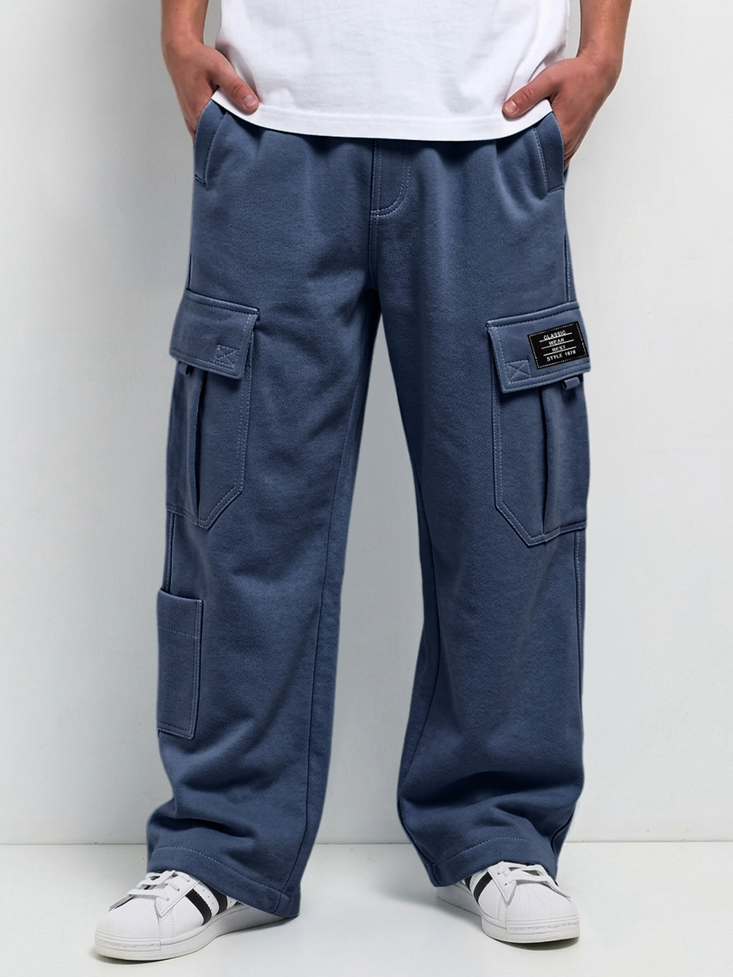Men's Comfortable Casual Cargo Pants with Multiple Pockets and Embroidered Logo