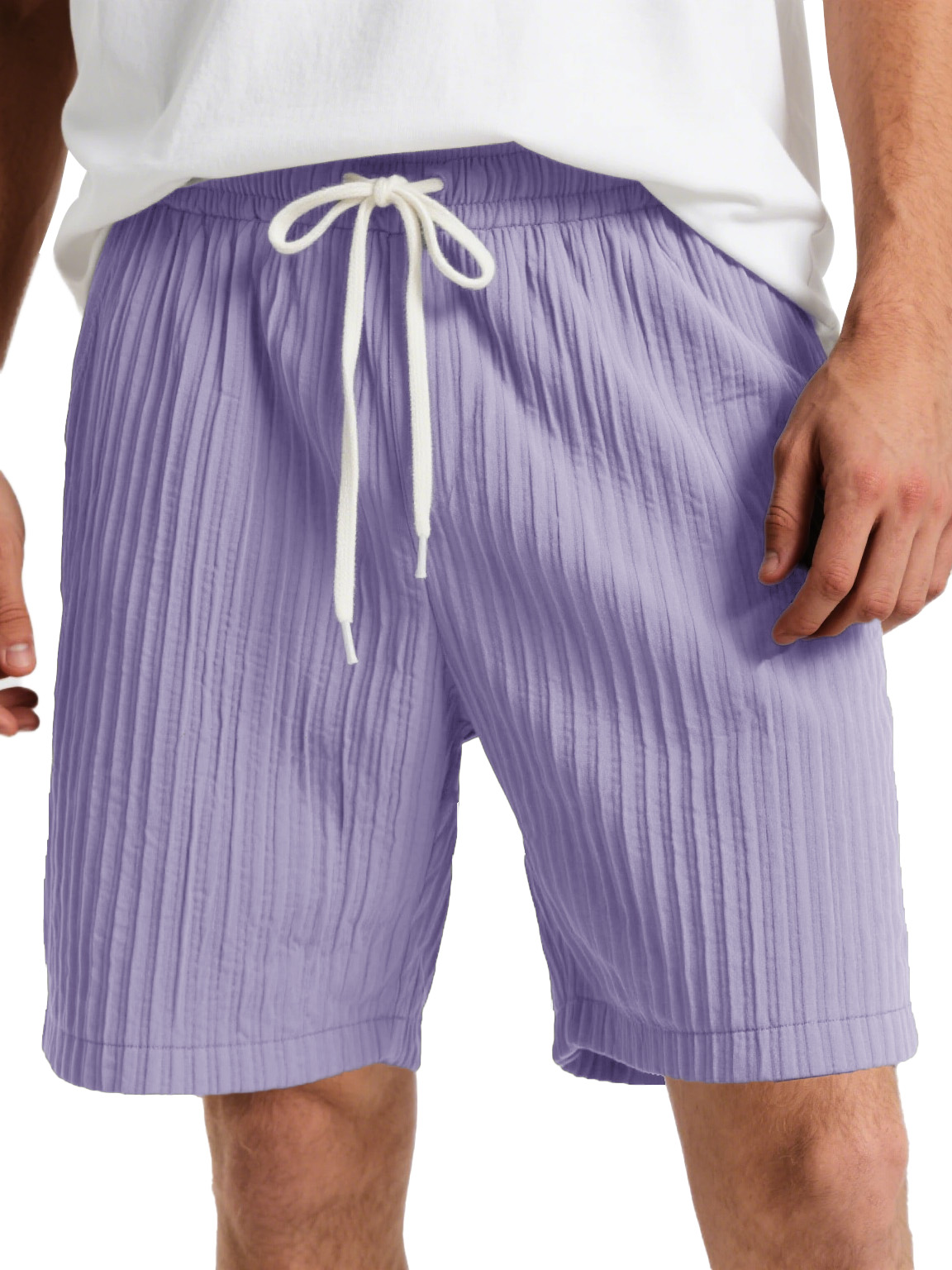  Men's Fashion Casual Striped Fabric Lace-up Loose Shorts