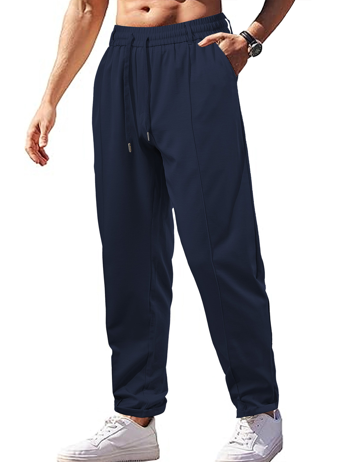 Men's Casual Loose Breathable High Waisted Lace Casual Trousers