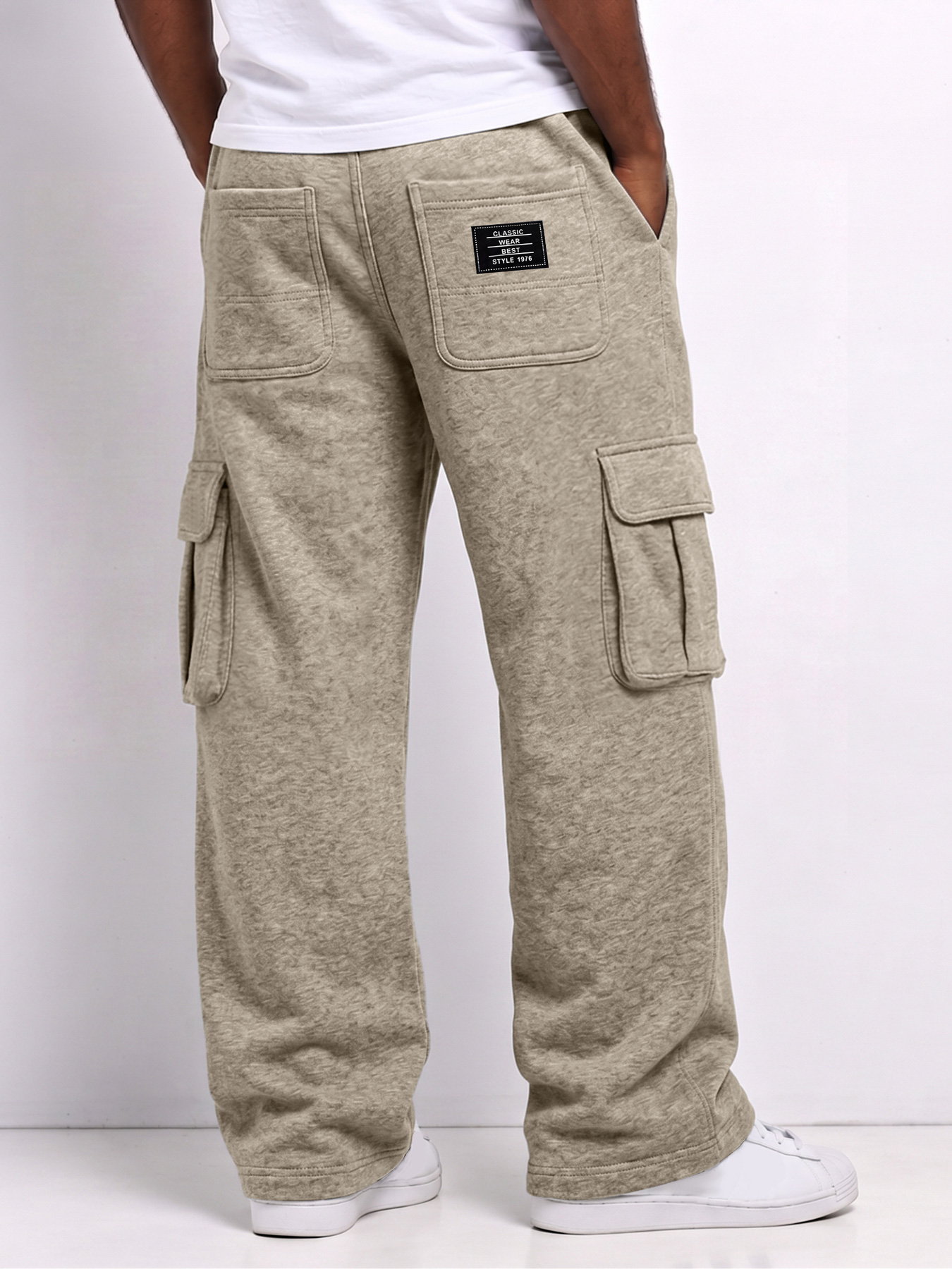 Men's Comfortable Multi-Pocket Casual Cargo Pants with Embroidered Logo