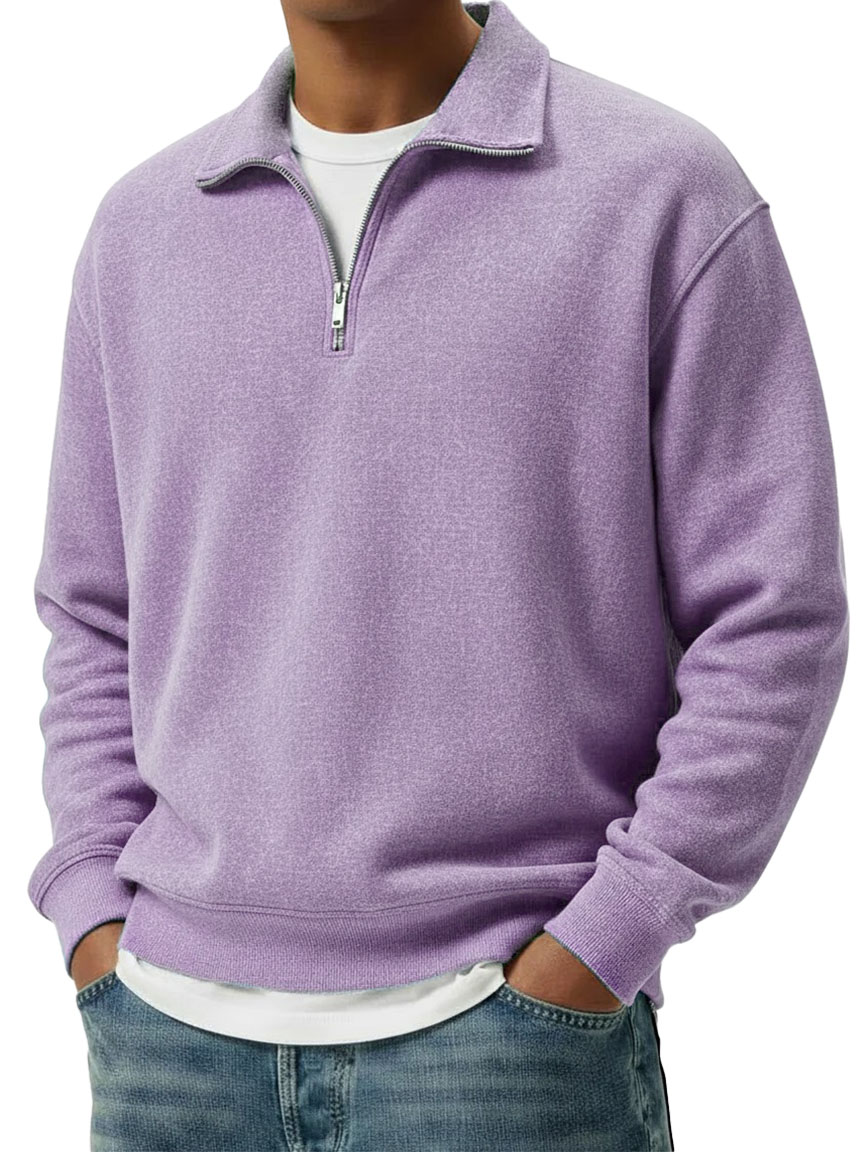  Men's Wear Lapel Zippered Long-sleeved Polo Shirt 