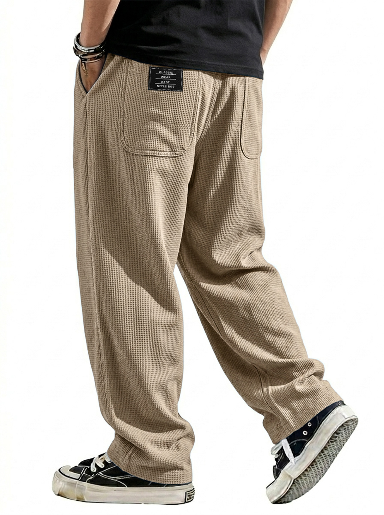 Men's Breathable Waffle-knit Embroidered Logo Casual Trousers