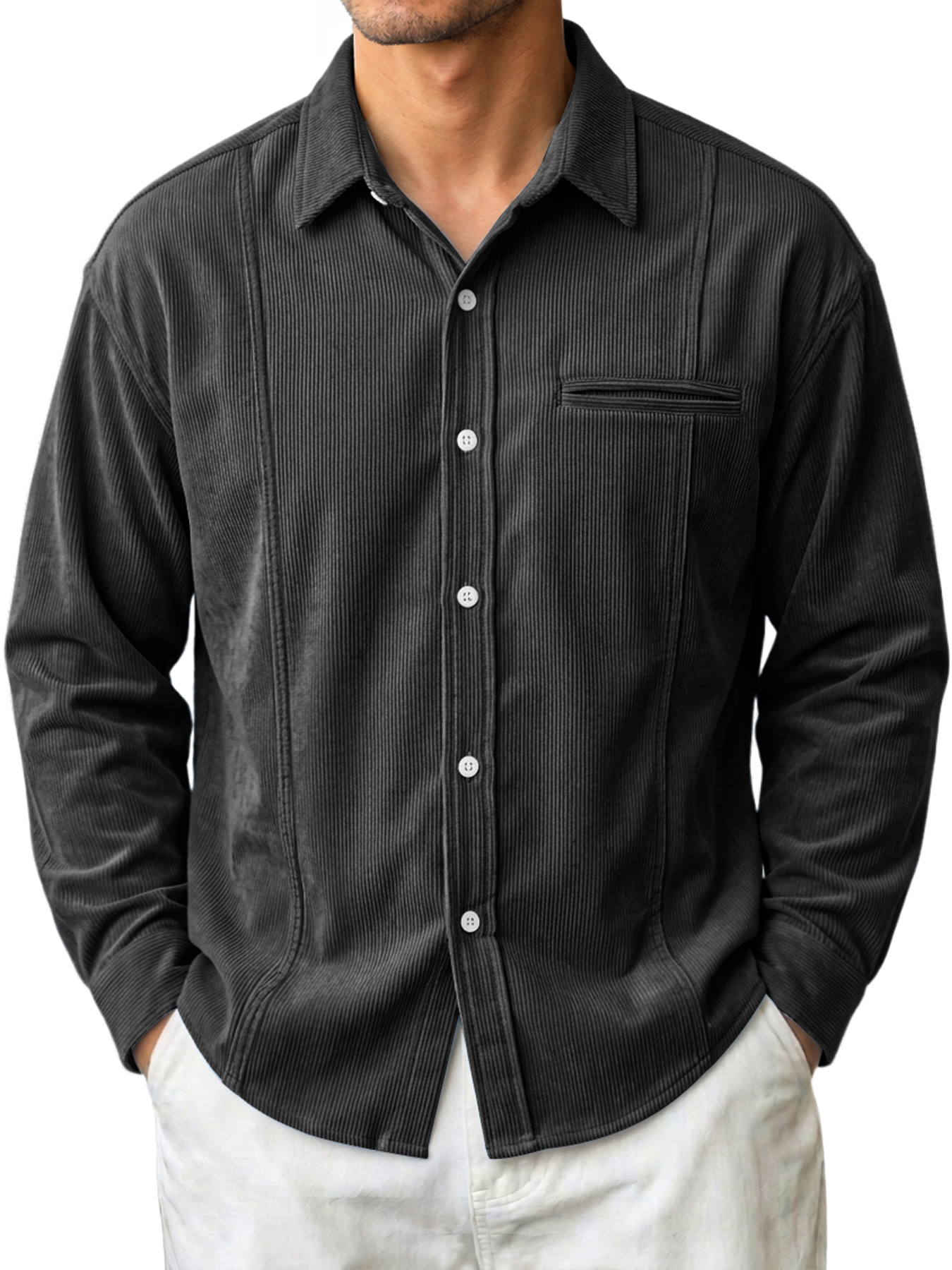 Men's Deconstructed Corduroy Casual Long-Sleeve Shirt