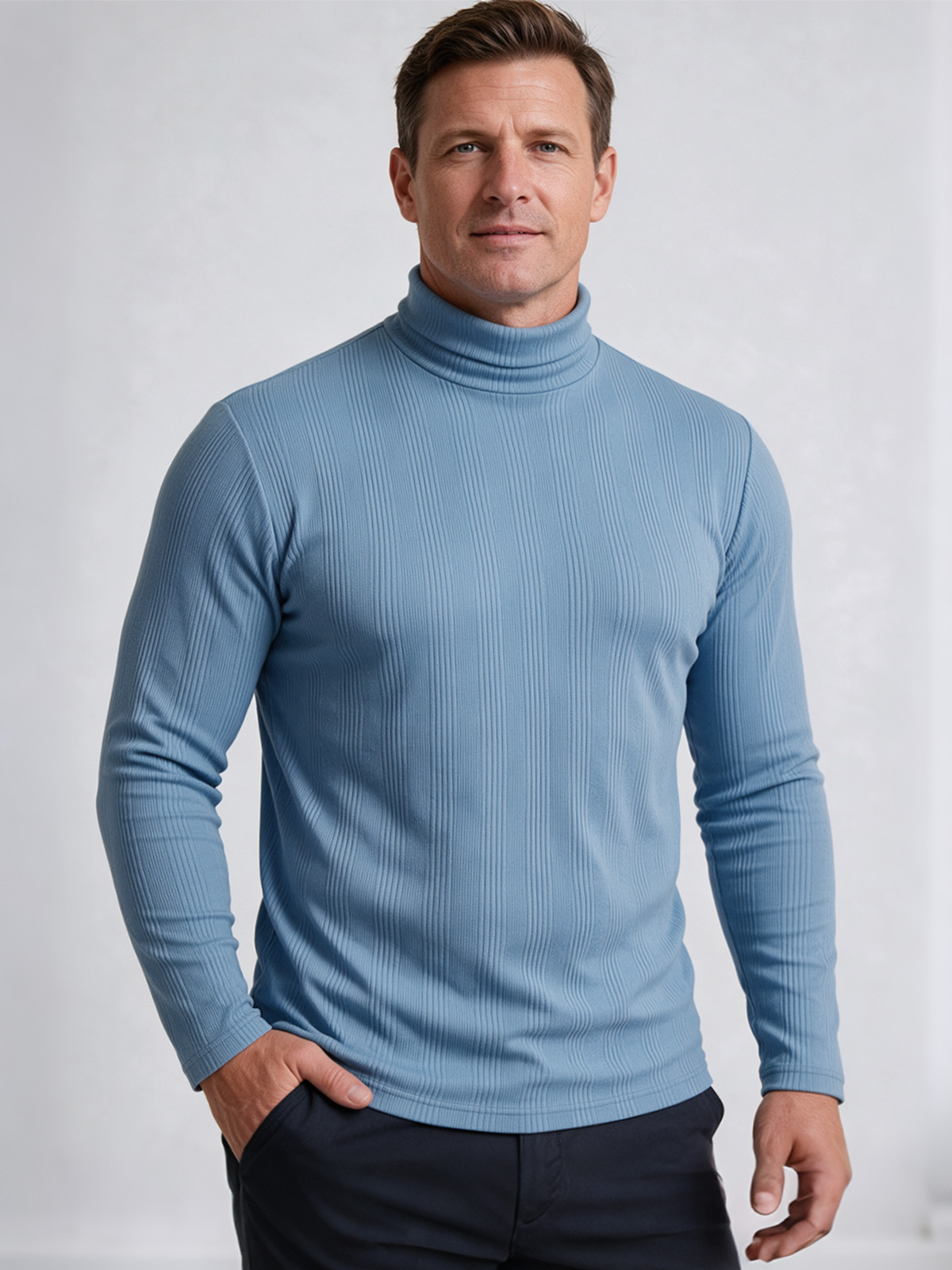 Men's Ribbed Mock Neck Long Sleeve Shirt