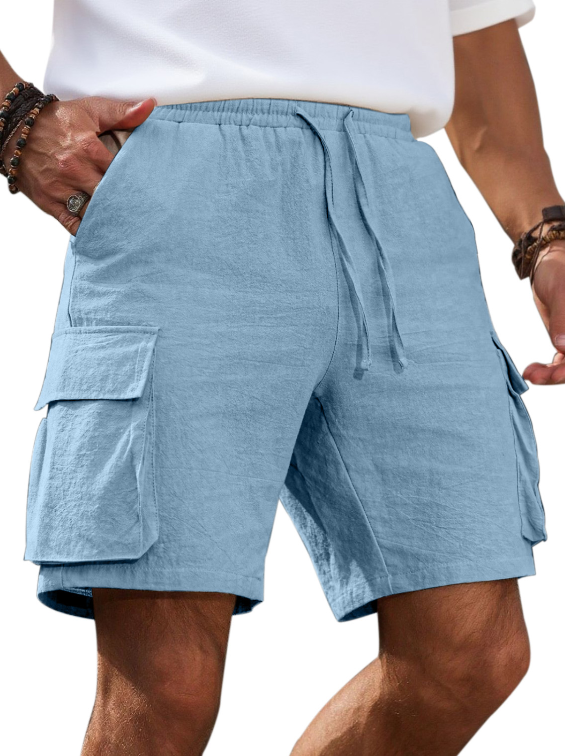 Men's Simple Solid Color Breathable Double Pocket Fashionable Casual Shorts