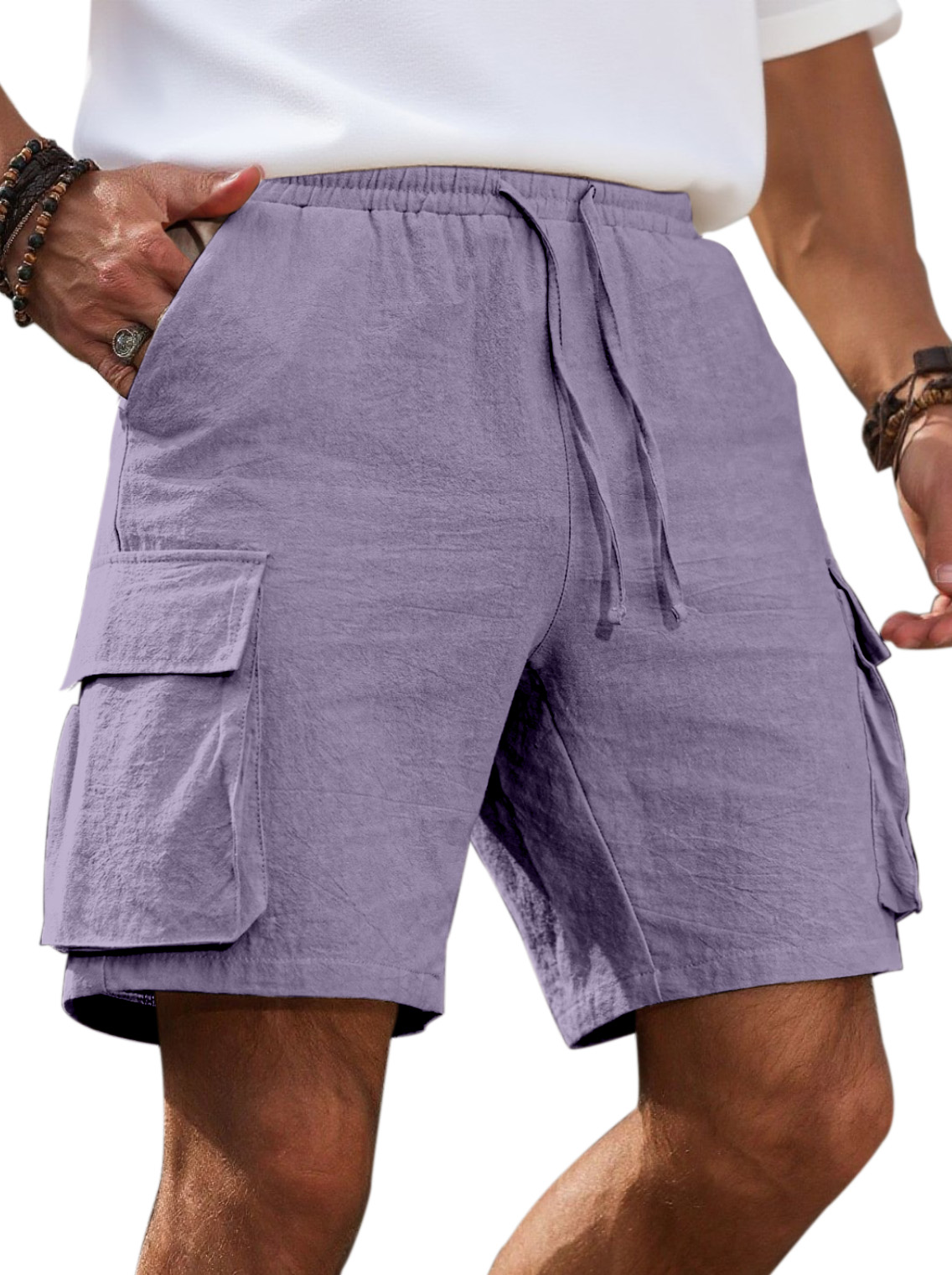 Men's Simple Solid Color Breathable Double Pocket Fashionable Casual Shorts