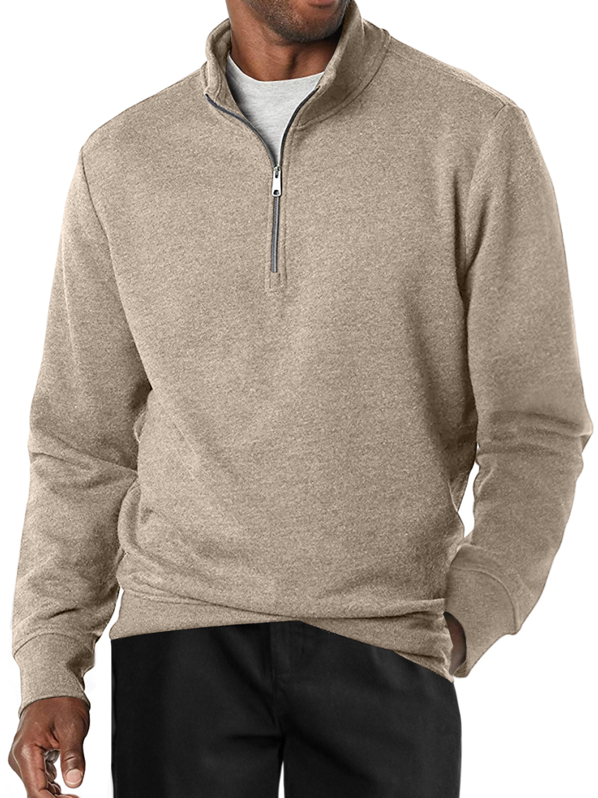Men's Casual Stand Collar Zipper Solid Color Comfortable Long-sleeved Sweatshirt