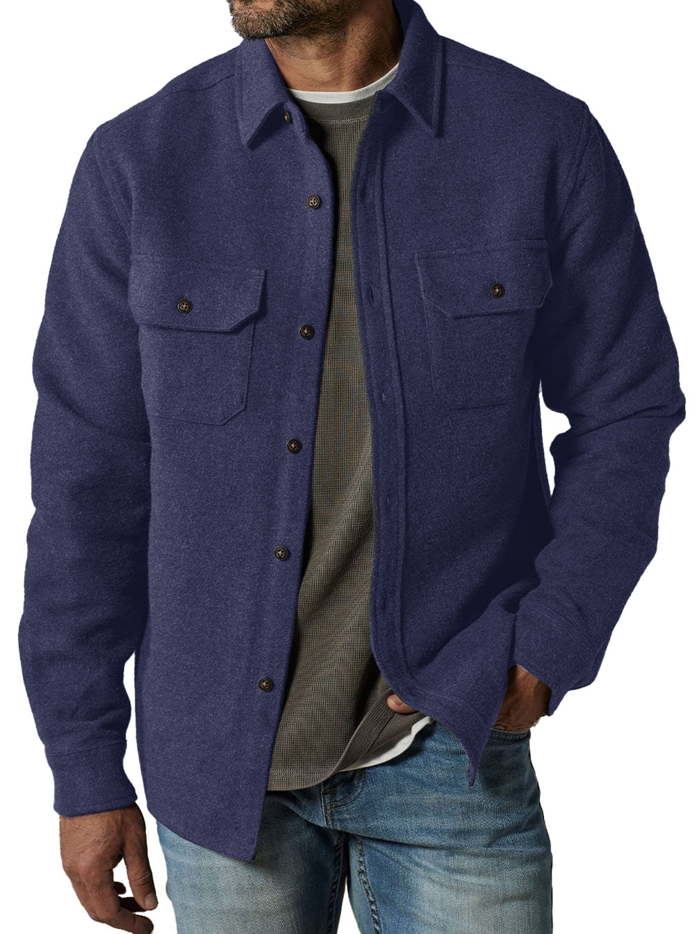 Men's Fashion Casual Double Pocket Thickened Long Sleeve Jacket
