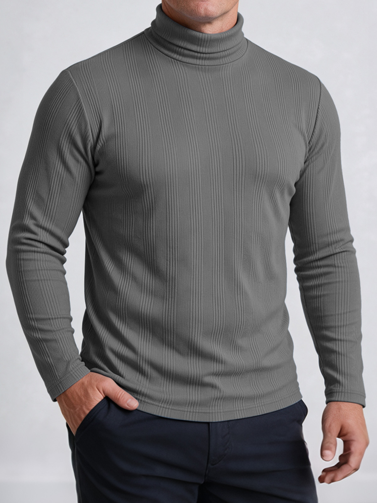 Men's Ribbed Mock Neck Long Sleeve Shirt