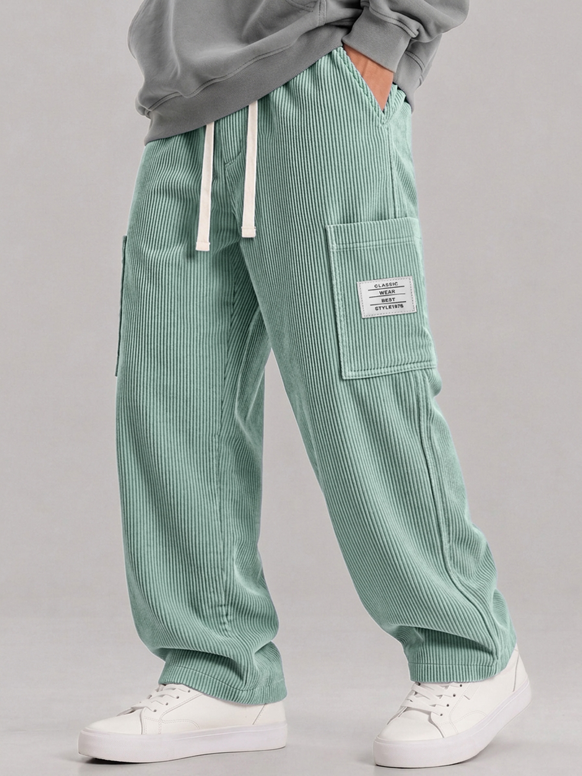 Men's Corduroy Multi-Pocket Elastic-Waist Casual Cargo Pants