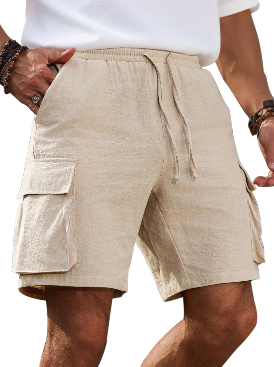 Men's Simple Solid Color Breathable Double Pocket Fashionable Casual Shorts