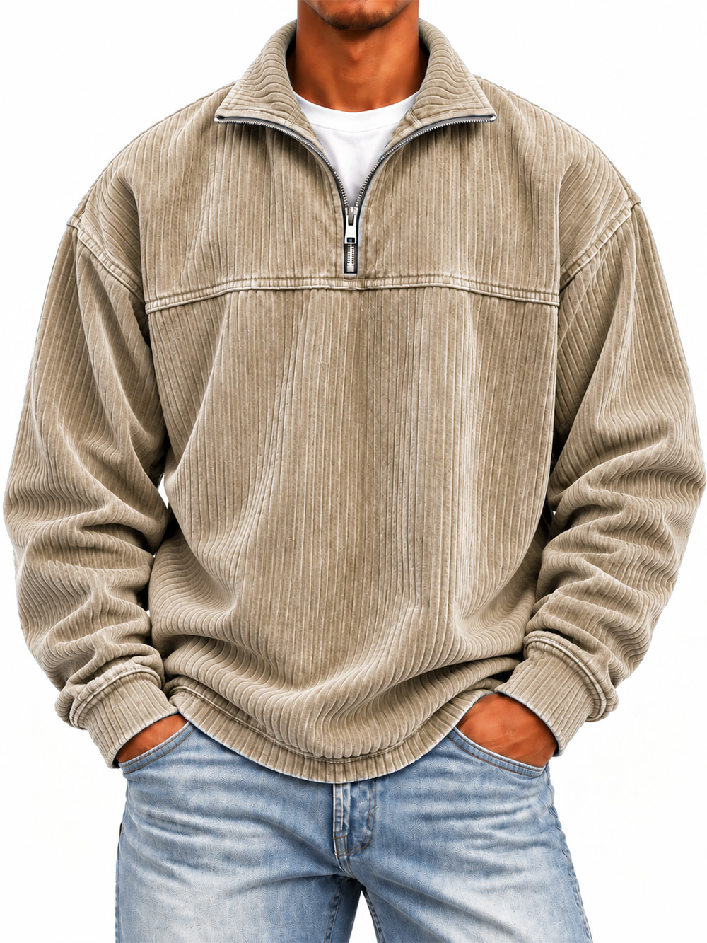 Men's Ribbed Long-sleeve Mock-neck Sweatshirt