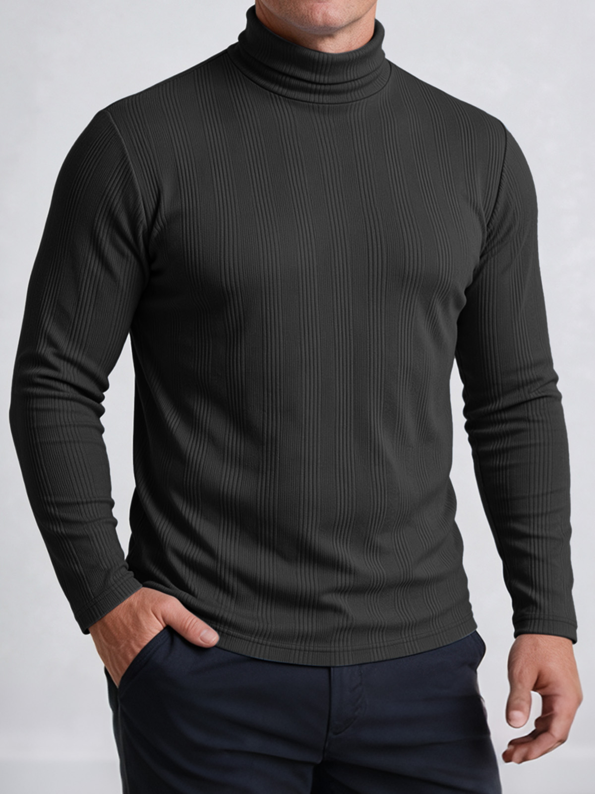 Men's Ribbed Mock Neck Long Sleeve Shirt
