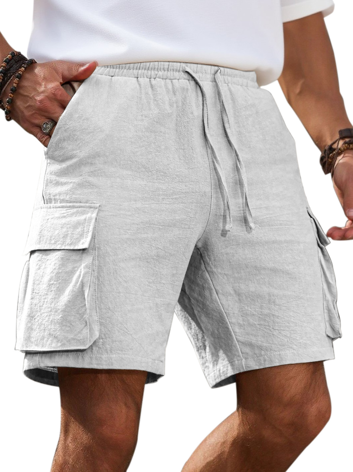 Men's Simple Solid Color Breathable Double Pocket Fashionable Casual Shorts