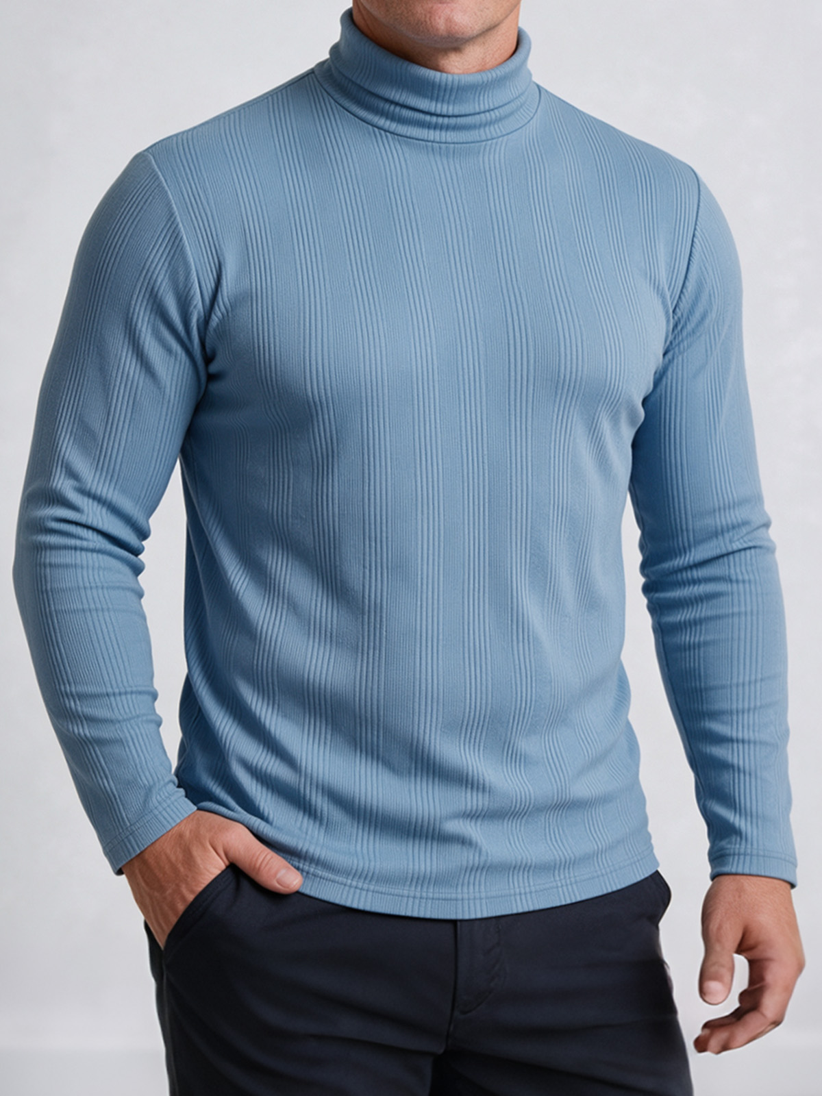 Men's Ribbed Mock Neck Long Sleeve Shirt