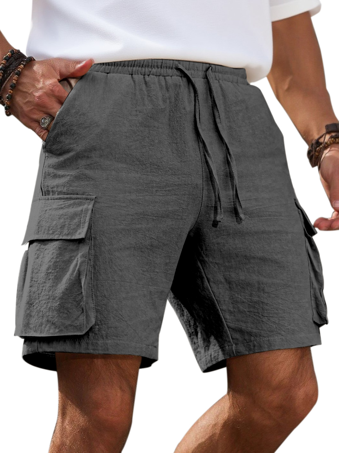 Men's Simple Solid Color Breathable Double Pocket Fashionable Casual Shorts
