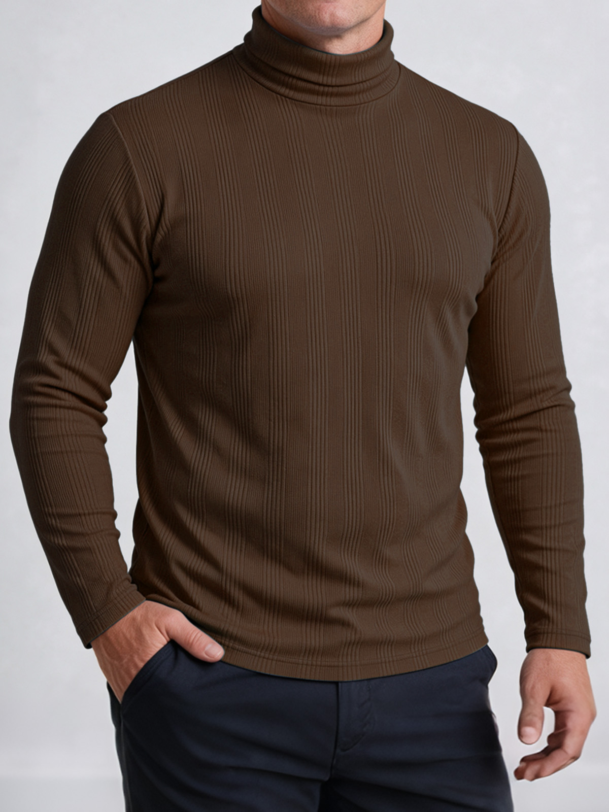 Men's Ribbed Mock Neck Long Sleeve Shirt