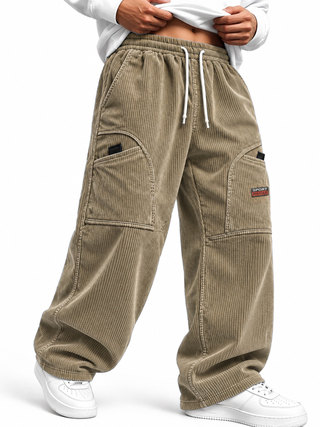 Men's Vintage-Style Drawstring Trousers with Pockets