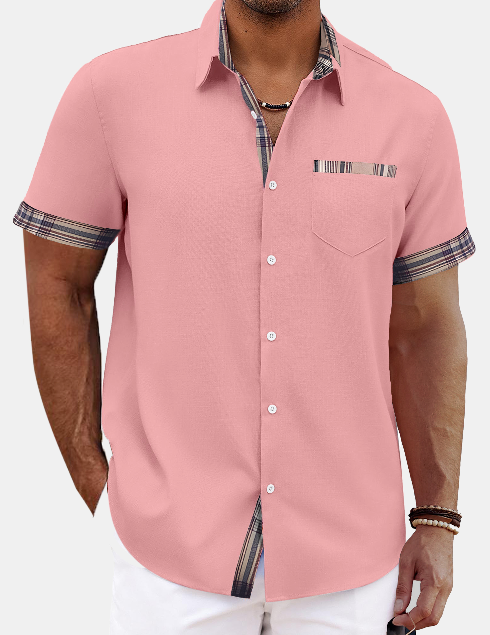 Men's Everyday Fashion Checkered Contrast Short Sleeve Shirt