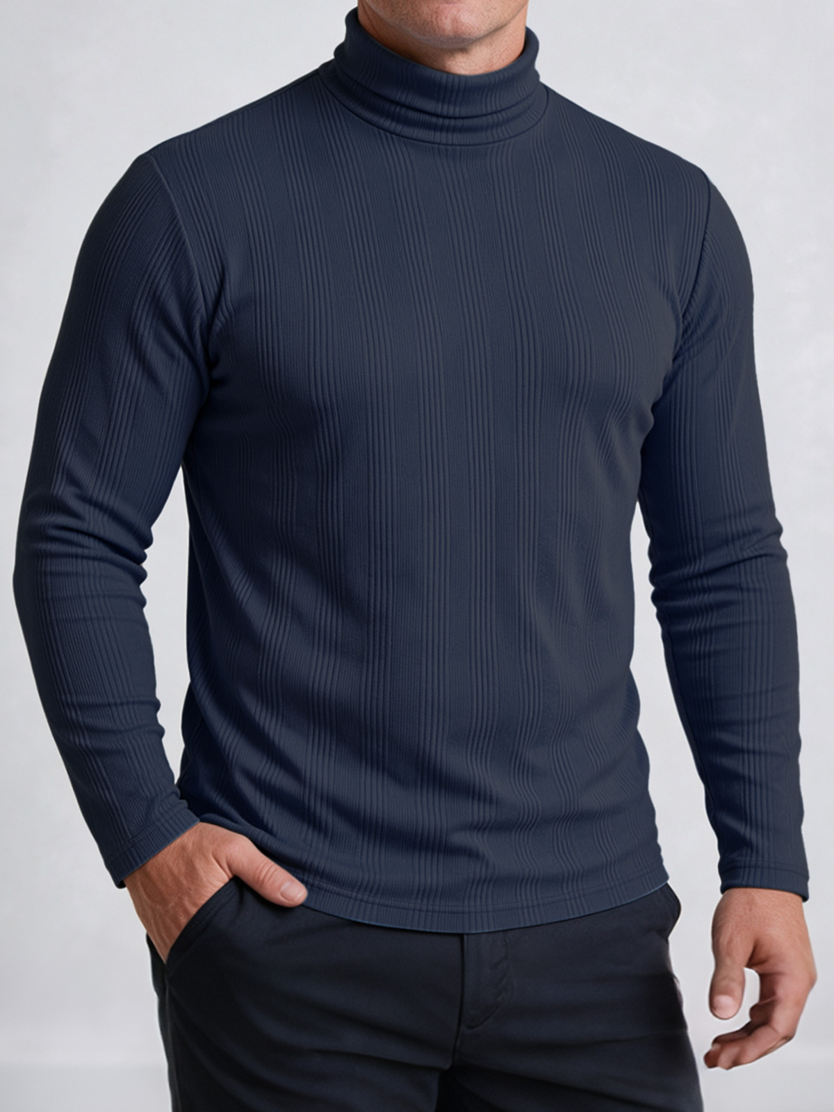 Men's Ribbed Mock Neck Long Sleeve Shirt
