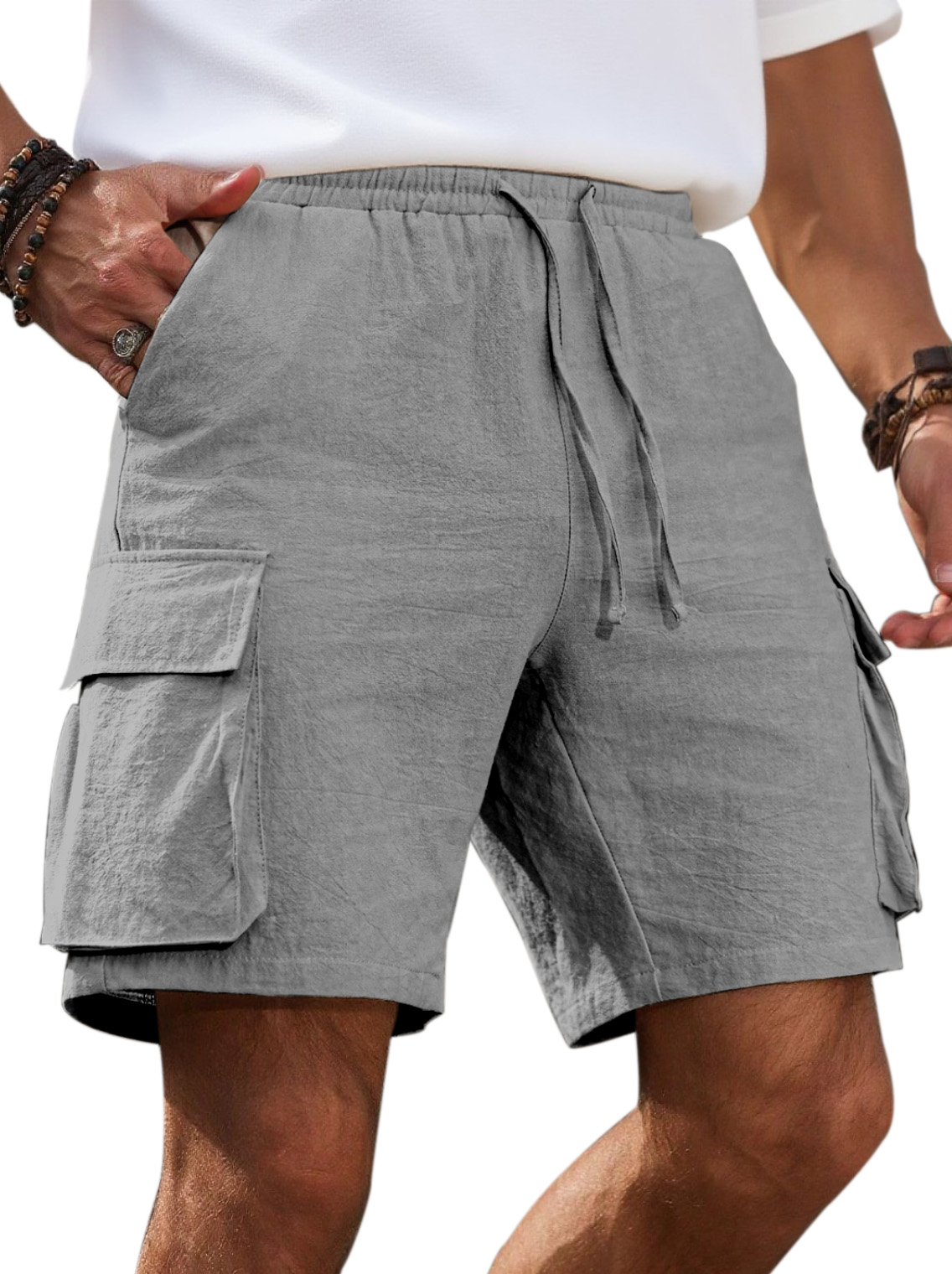 Men's Simple Solid Color Breathable Double Pocket Fashionable Casual Shorts