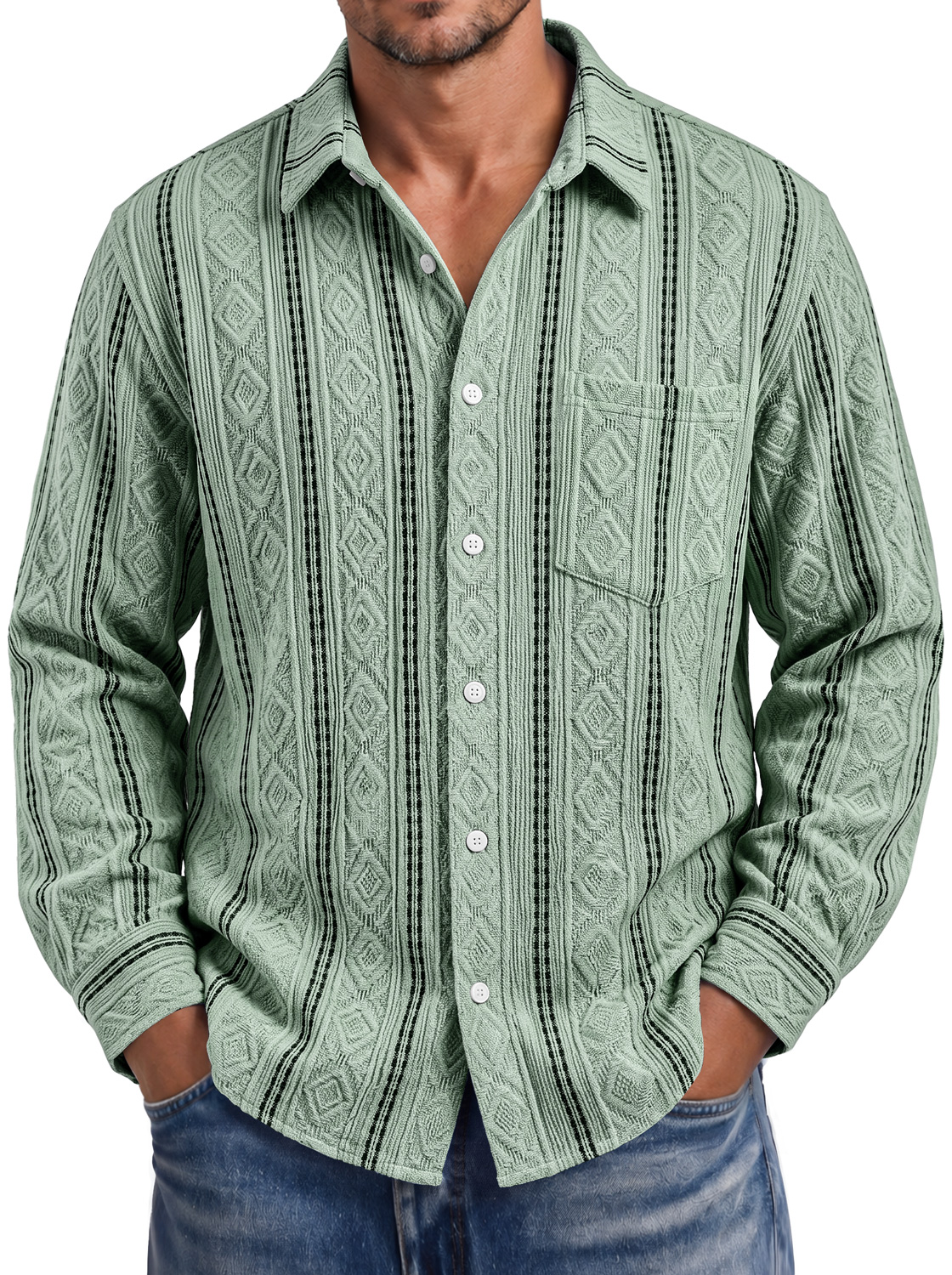 Men's Autumn Casual Long-Sleeve Shirt with Jacquard Texture