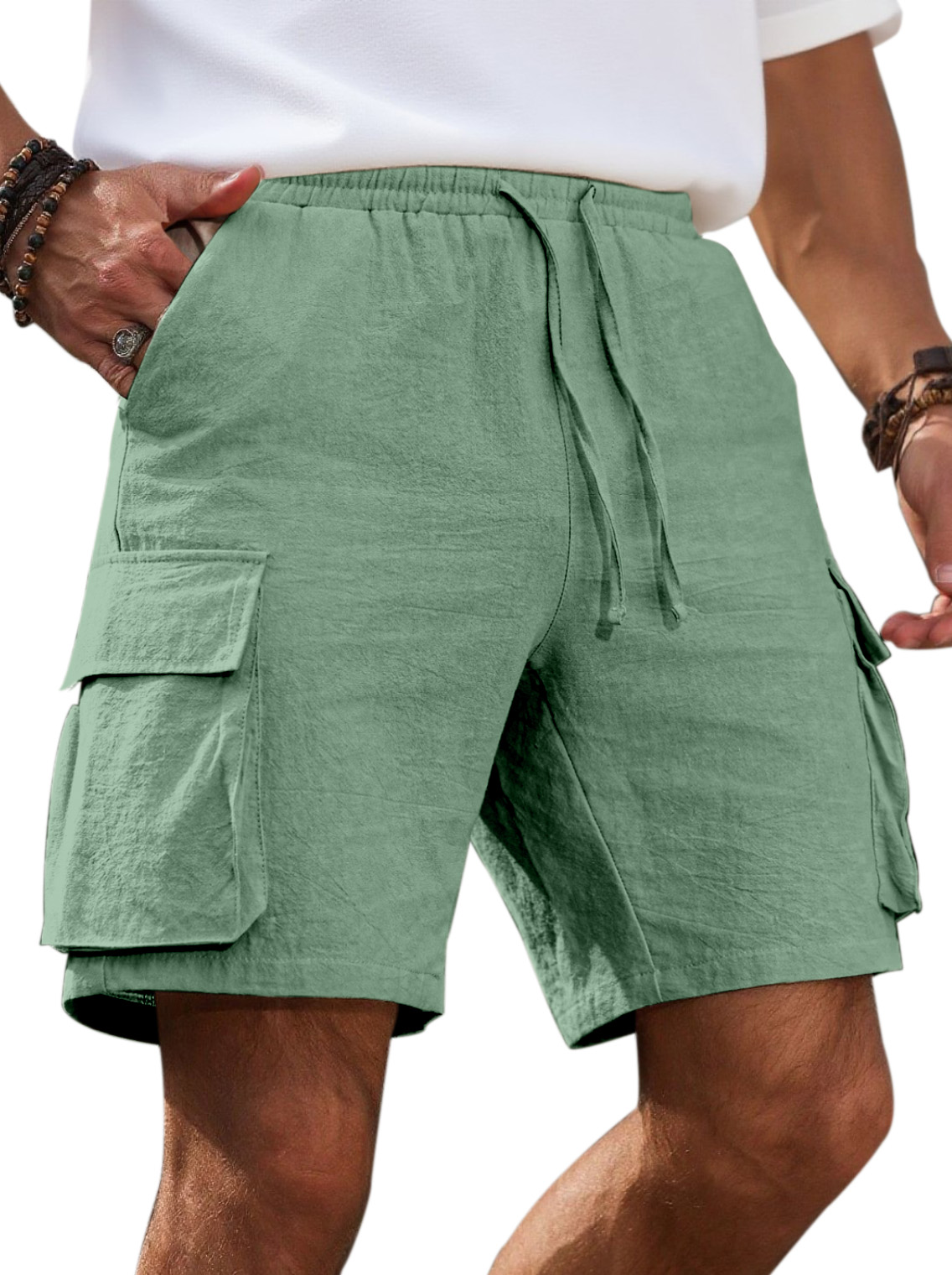 Men's Simple Solid Color Breathable Double Pocket Fashionable Casual Shorts