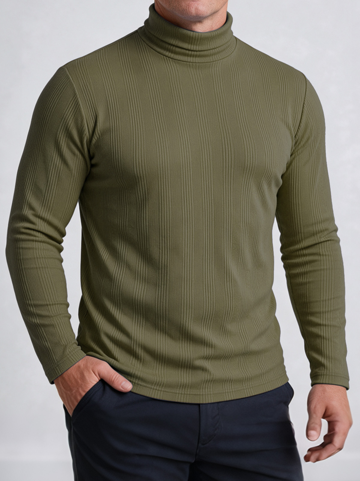Men's Ribbed Mock Neck Long Sleeve Shirt