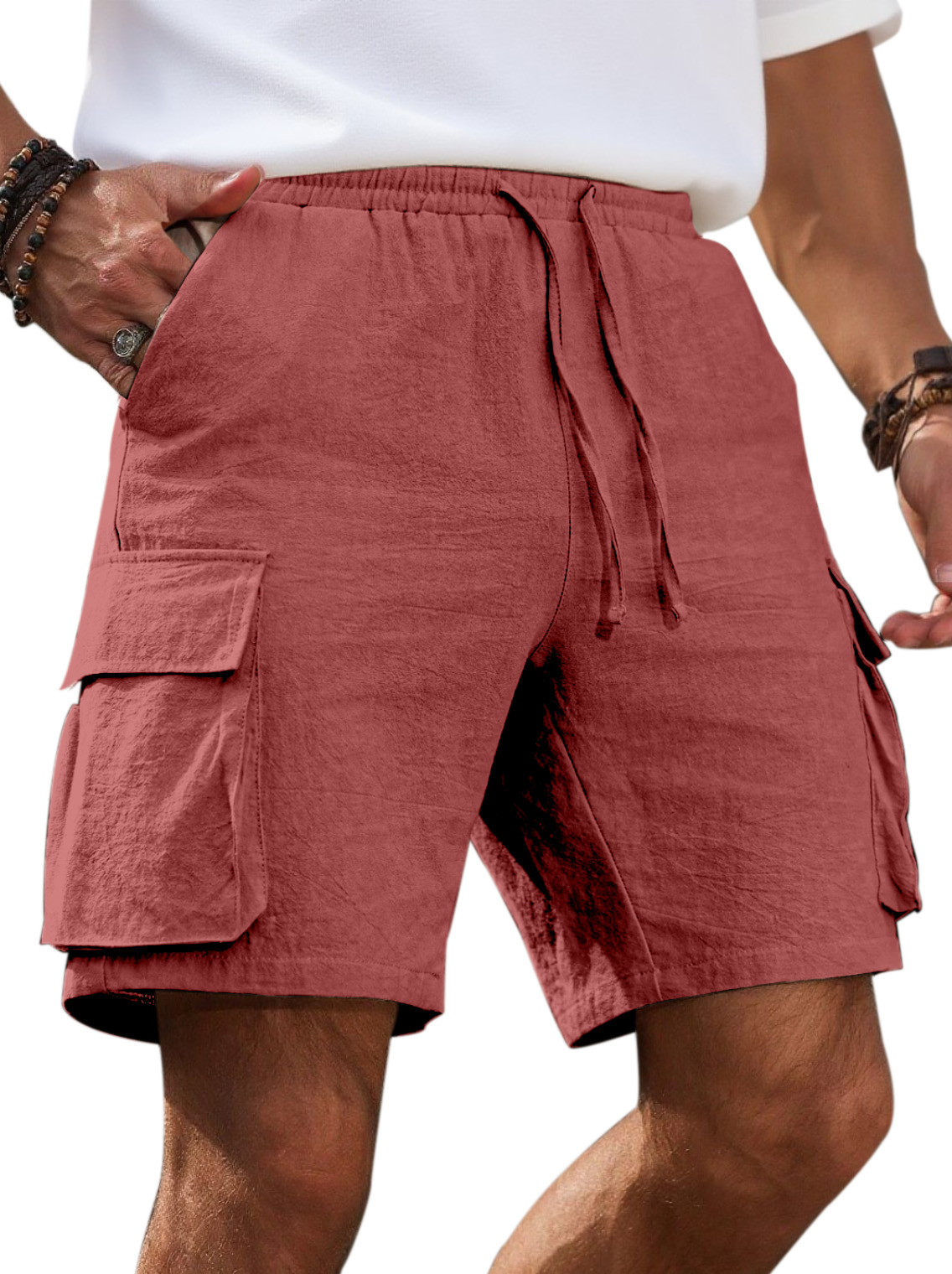 Men's Simple Solid Color Breathable Double Pocket Fashionable Casual Shorts