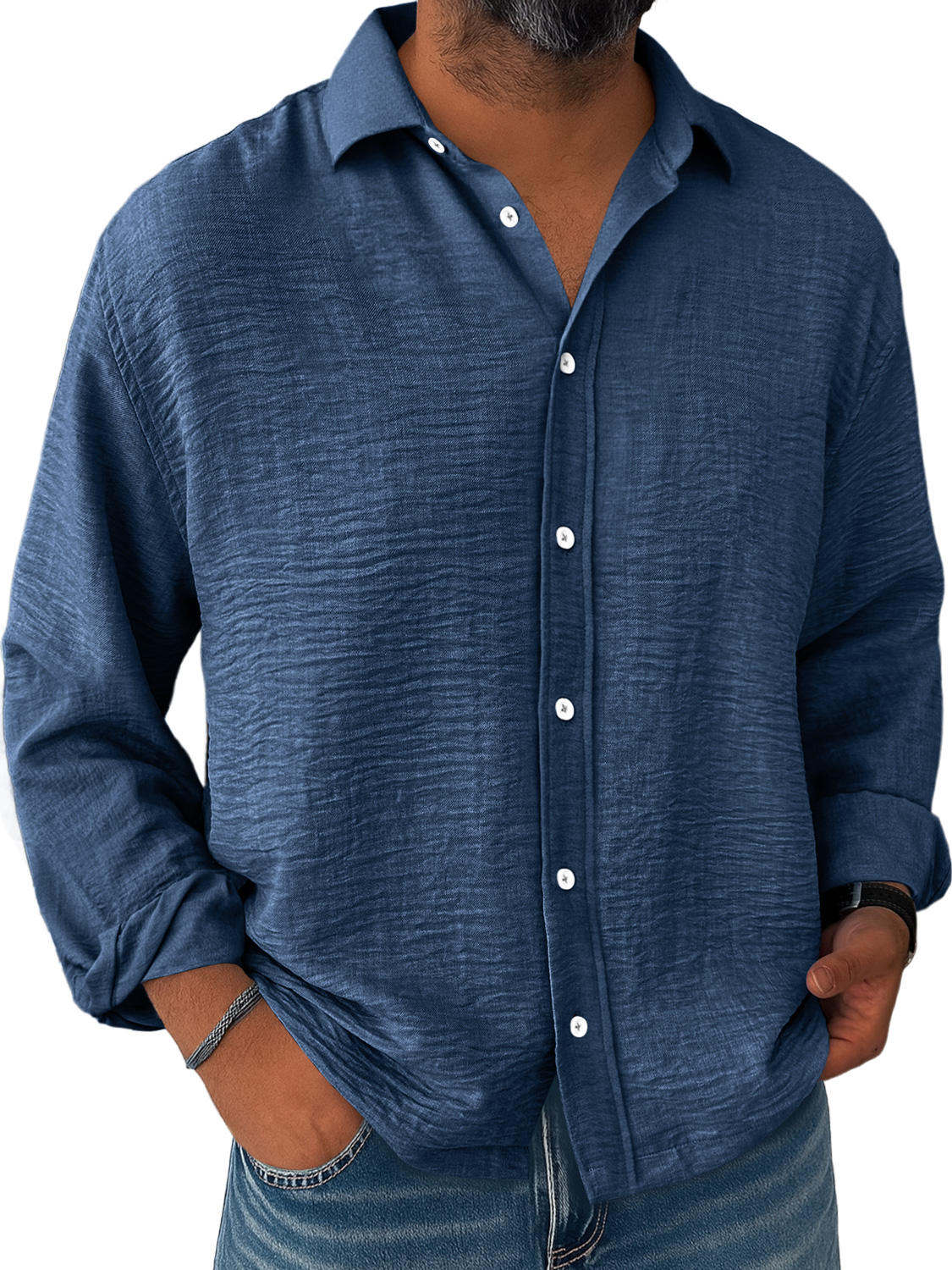 Men's Daily Loose Casual Breathable Solid Color Button Short-sleeved Shirt