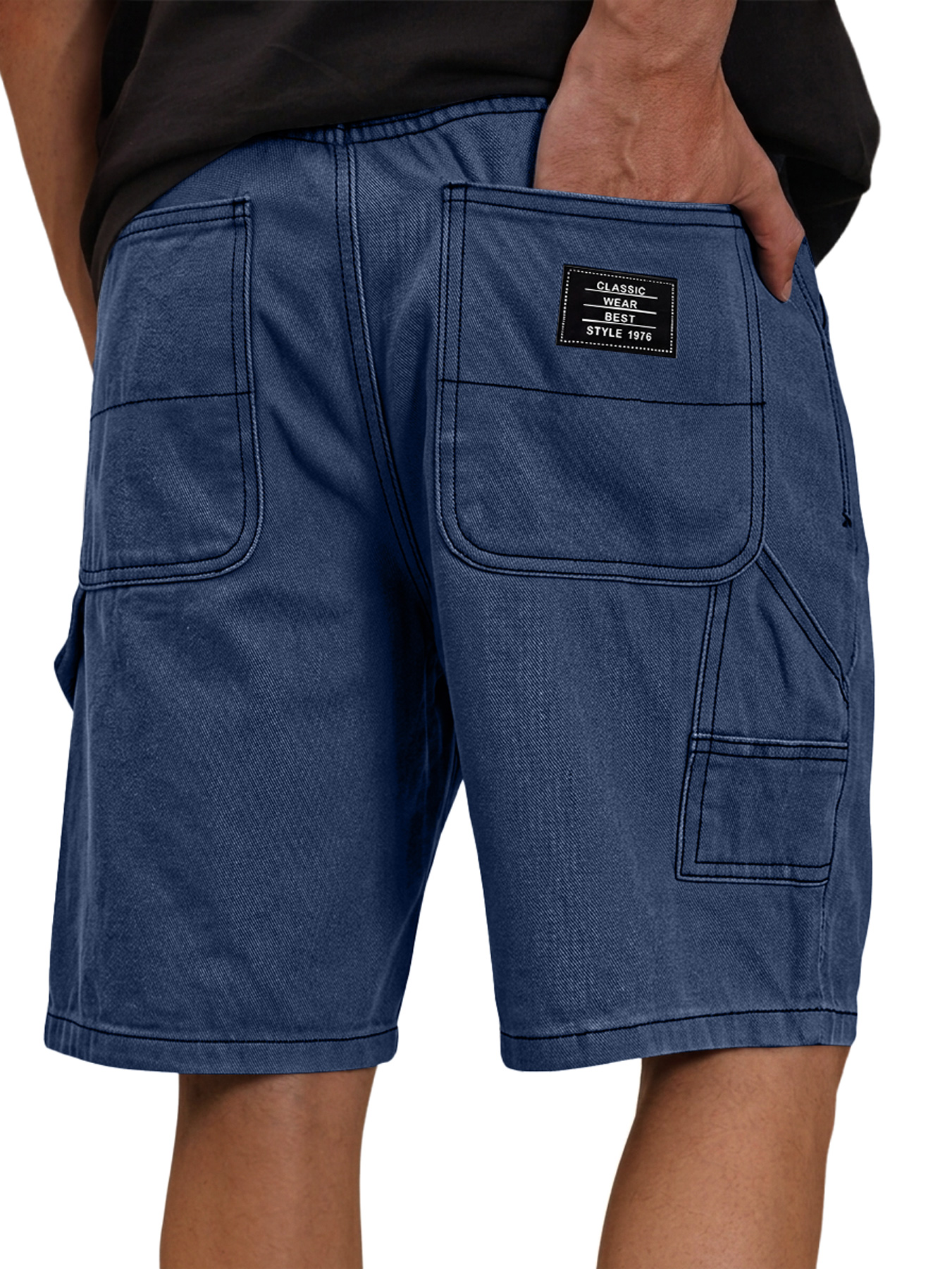 Men's Casual Solid-Color Cargo Shorts with Multiple Pockets and Embroidered Logo