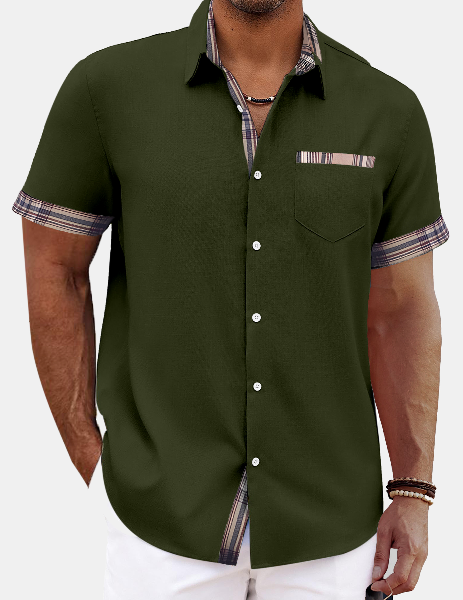Men's Everyday Fashion Checkered Contrast Short Sleeve Shirt