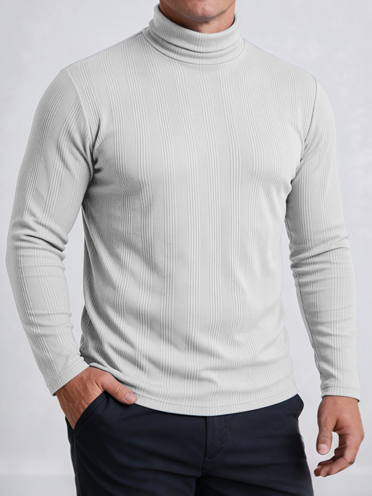 Men's Ribbed Mock Neck Long Sleeve Shirt