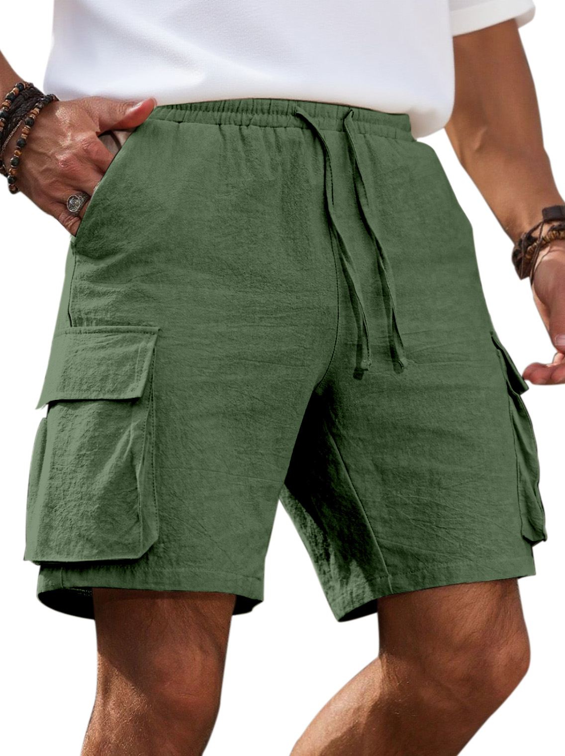 Men's Simple Solid Color Breathable Double Pocket Fashionable Casual Shorts