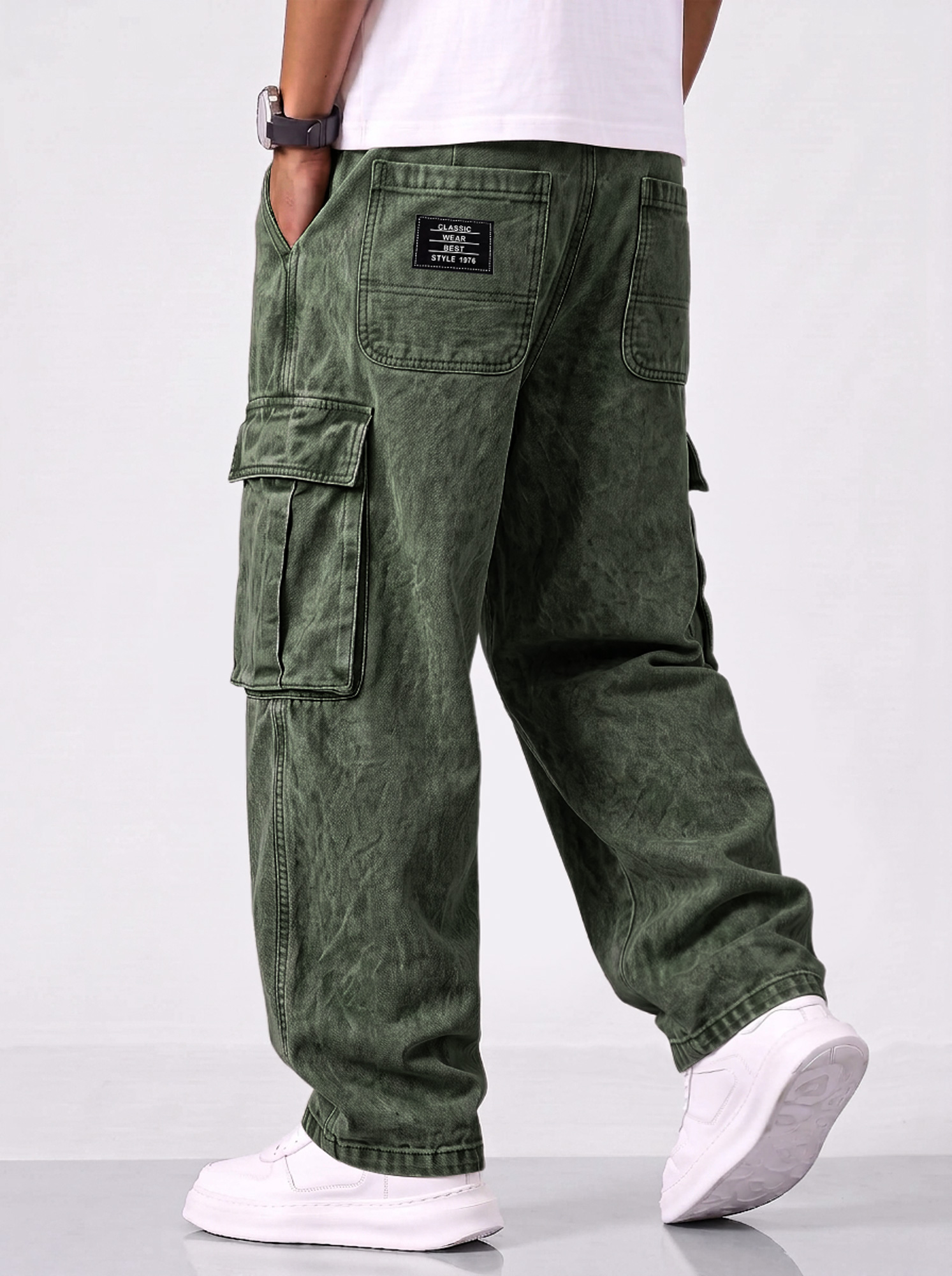 Men's Retro Multi-Pocket Casual Workwear Trousers with Embroidered Logo