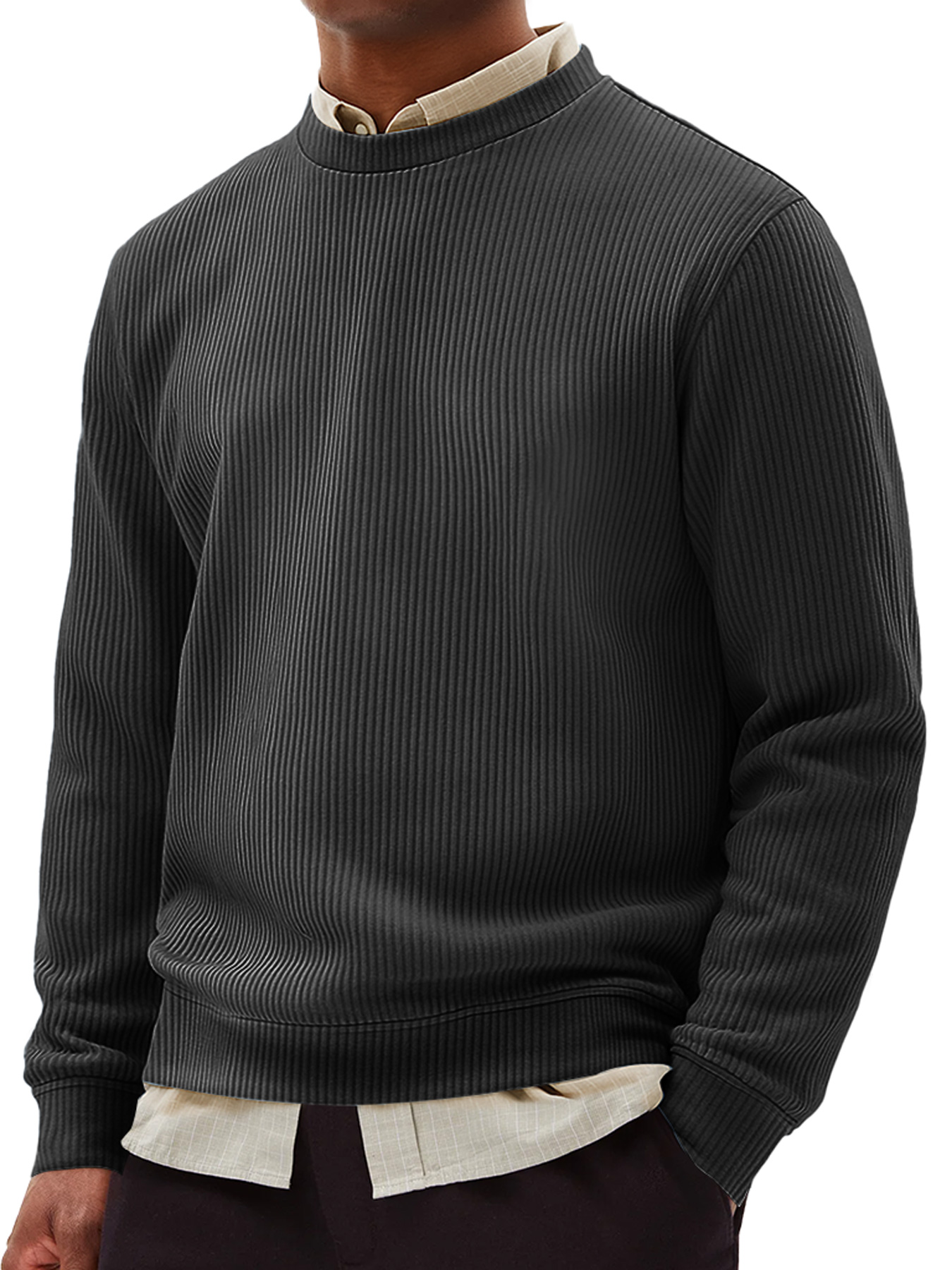 Simple Ribbed Round Neck Everyday Casual Comfortable Long-sleeved T-sh