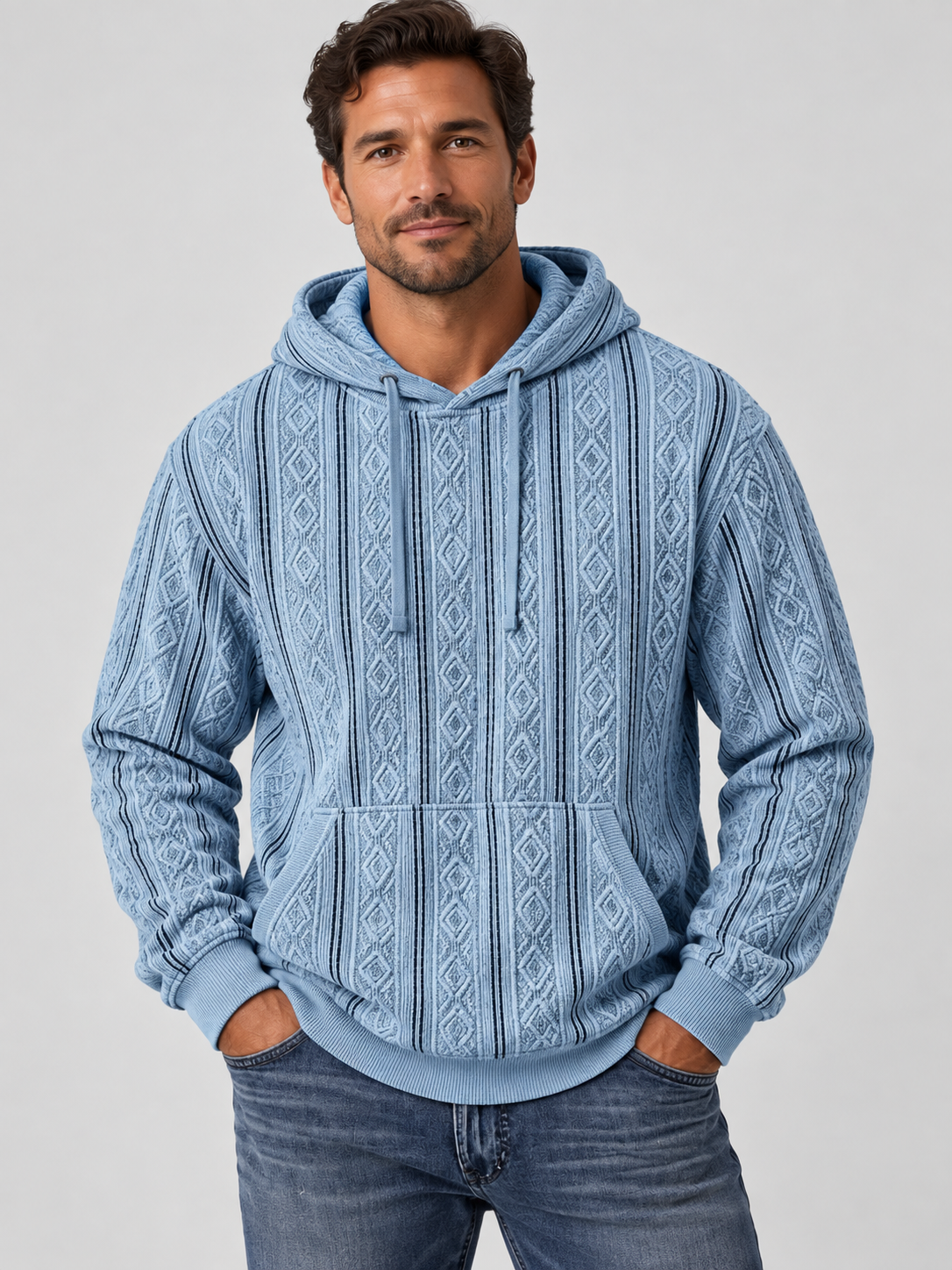 Men's Retro Striped Textured Hooded Sweatshirt