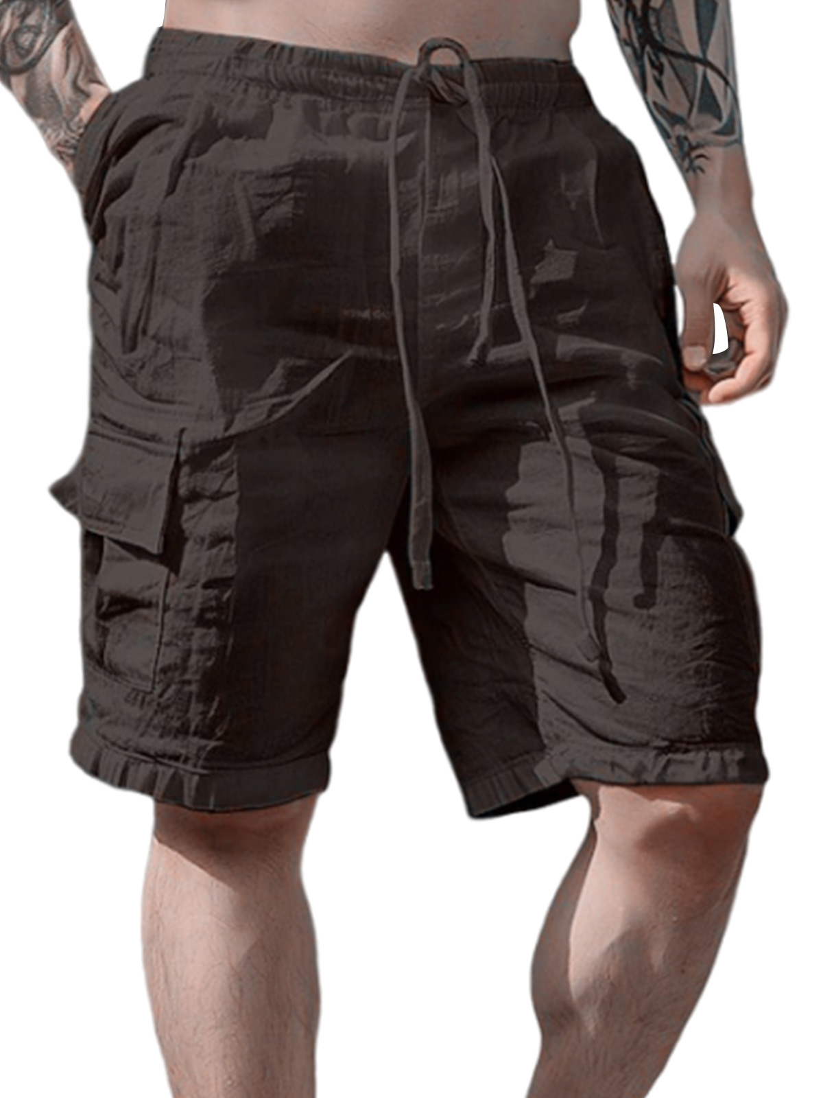 Men's summer beach pure cotton drawstring elastic waist casual shorts