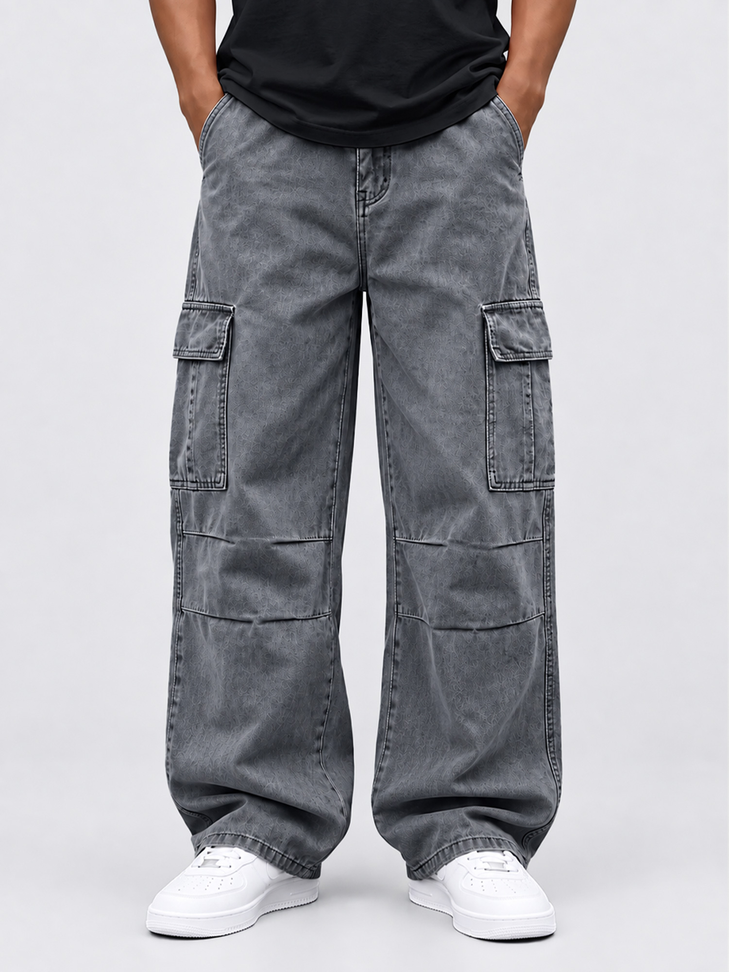 Men's Vintage-Style Distressed Washed 100% Cotton Casual Workwear Trousers